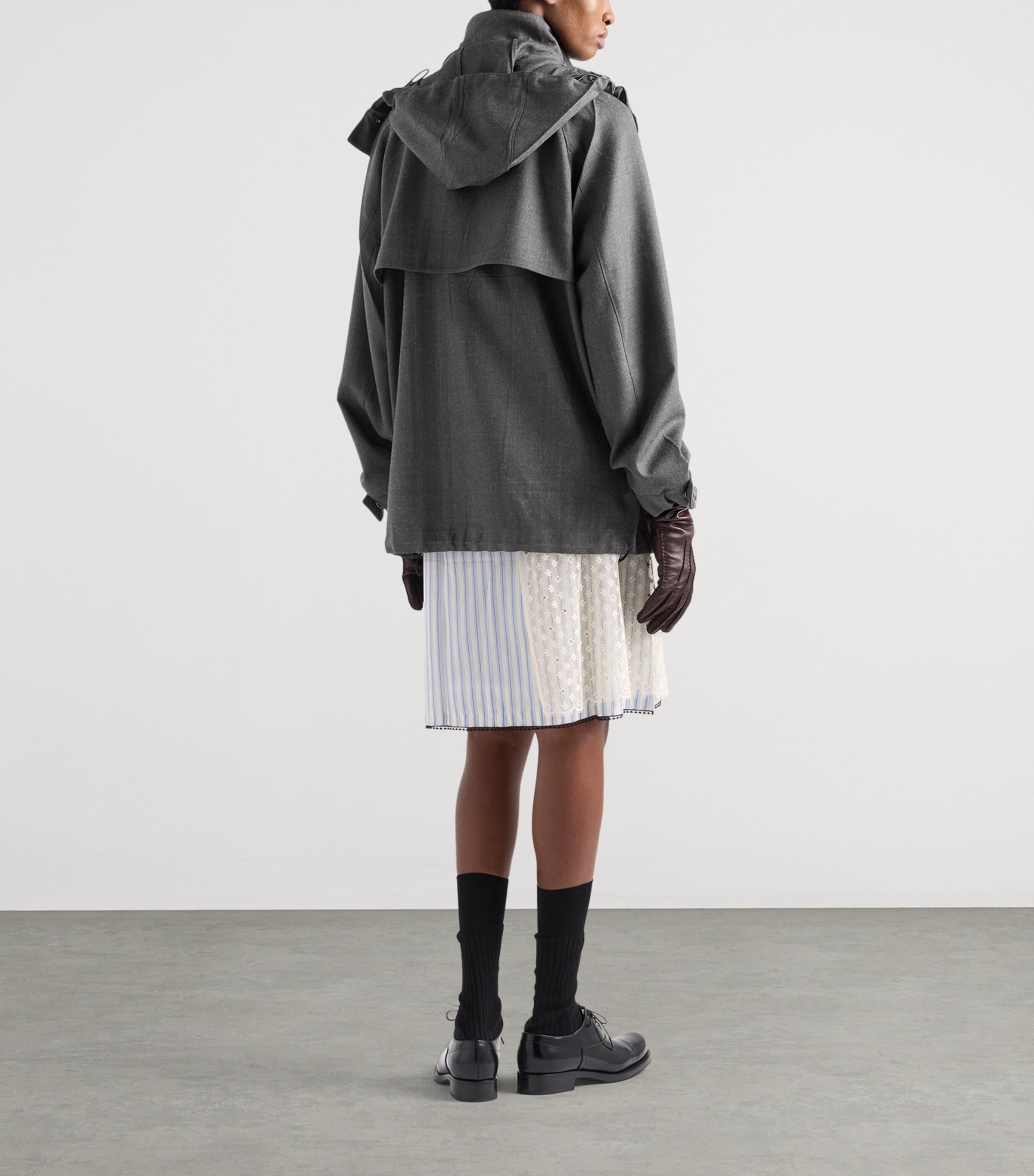 Prada Womens Wool Hopsack Hooded Jacket Grey Image 5