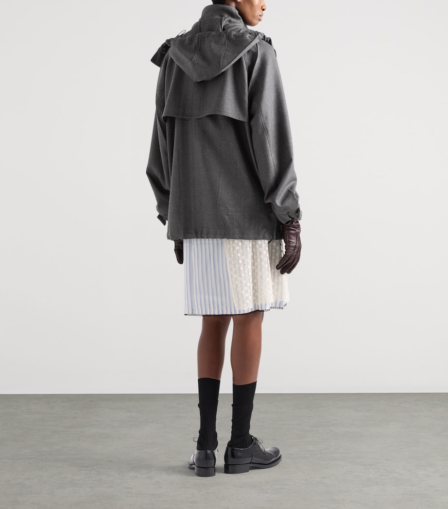 Prada Womens Wool Hopsack Hooded Jacket Grey Image 5