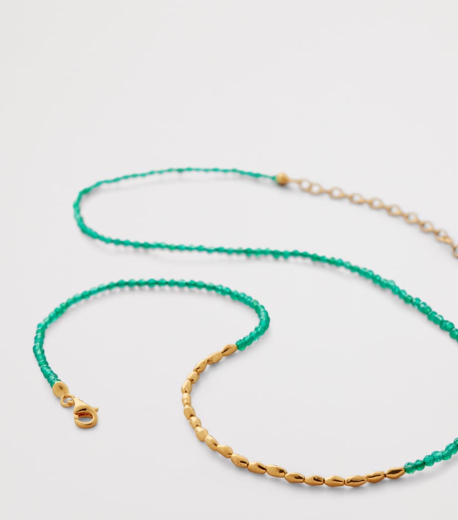 Gold Vermeil and Green Onyx Mini Nugget Gemstone Beaded Necklace 18K GOLD VERMEIL Image 2