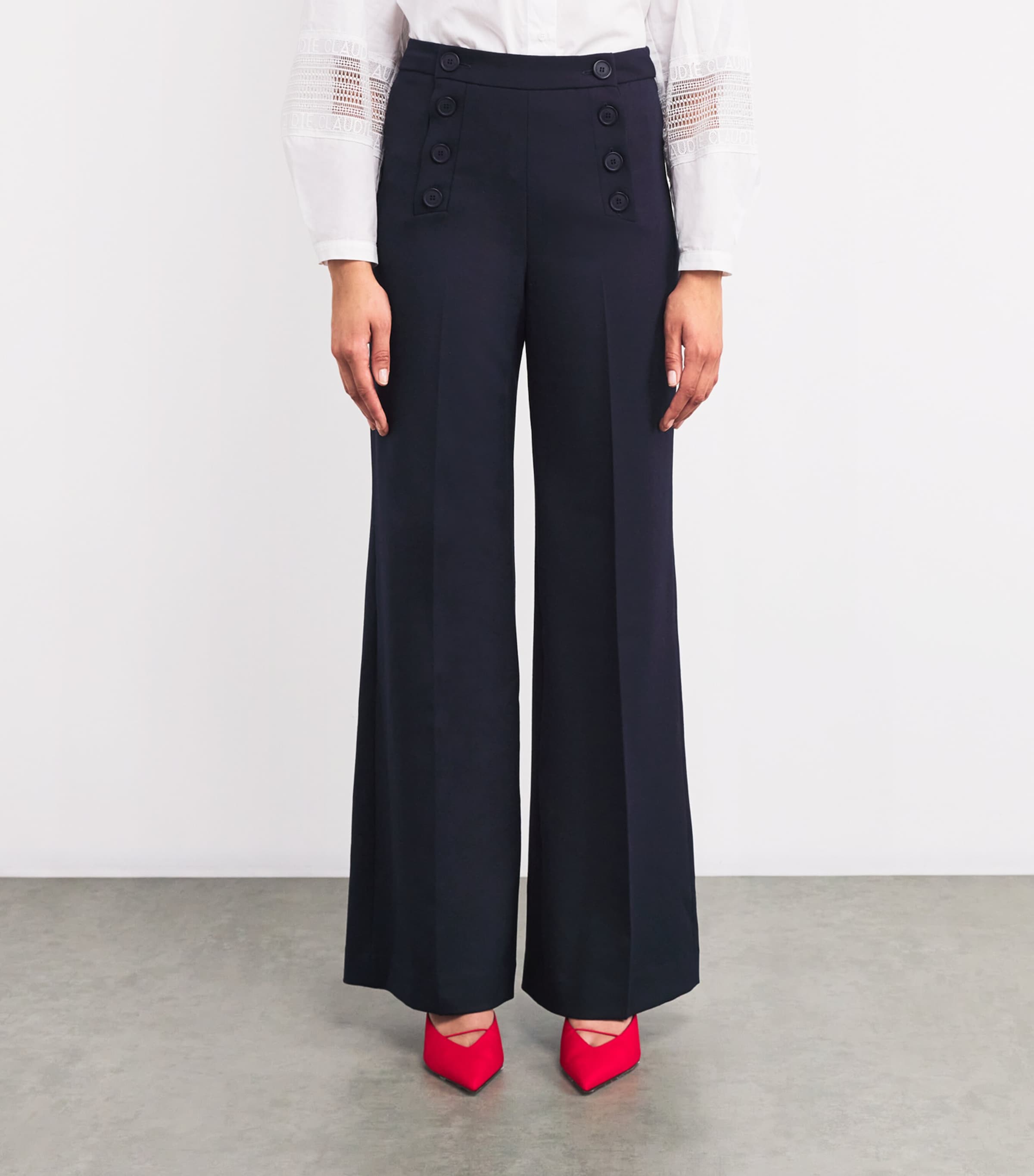 Button-Front Straight Trousers NAVY Image 3