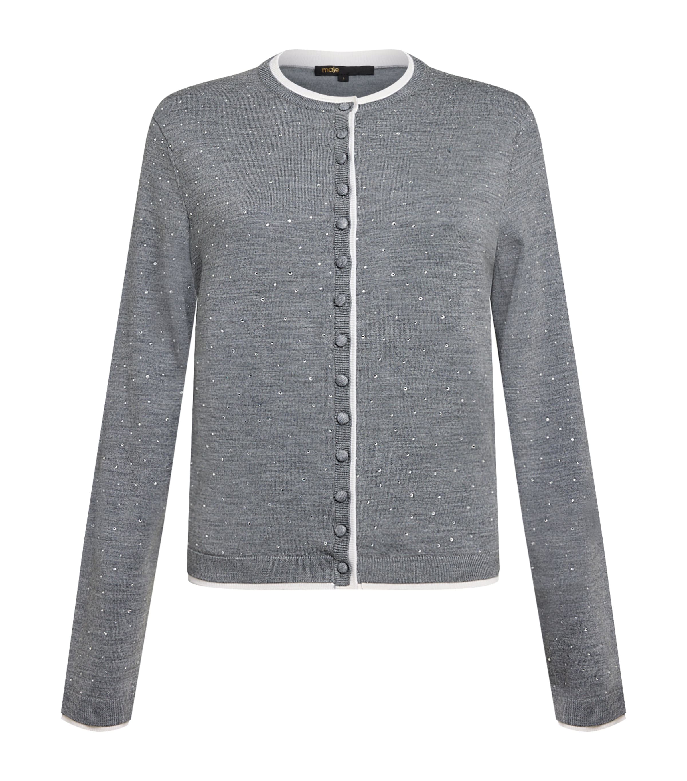 Maje Wool-blend Rhinestone-embellished Cardigan In Gray