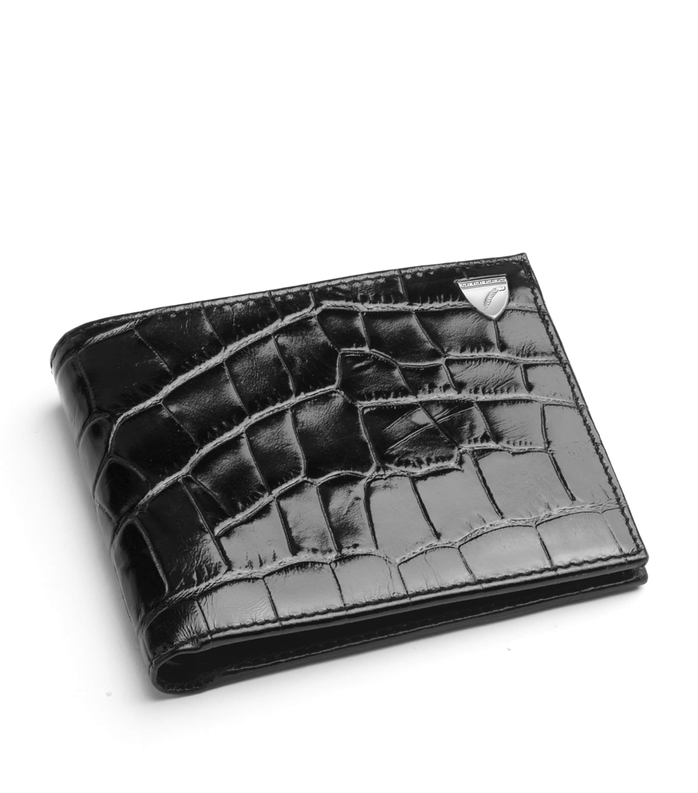 Aspinal Of London Croc-embossed Leather Bifold Wallet In Black