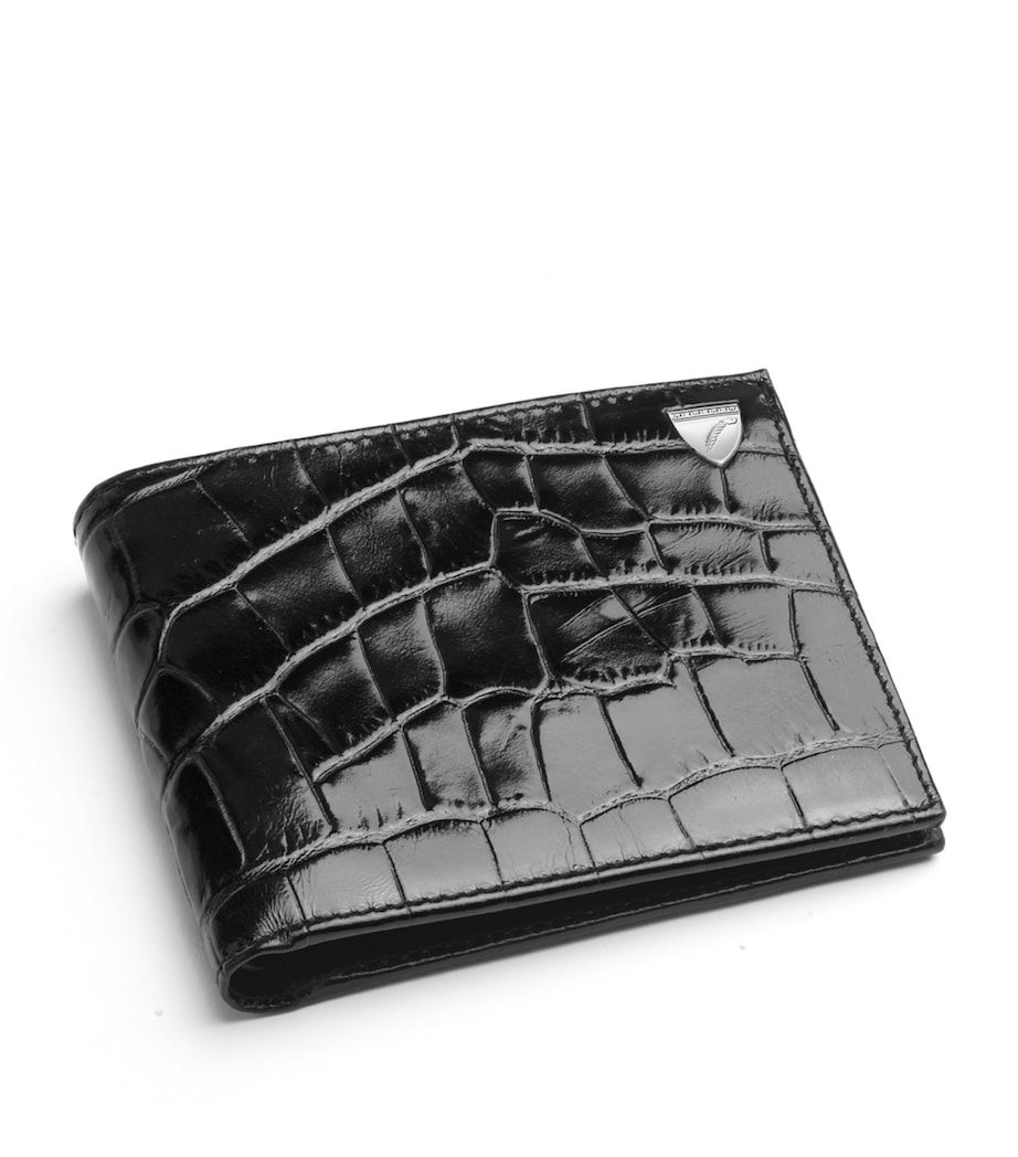 Croc-Embossed Leather Bifold Wallet BLACK Image 1