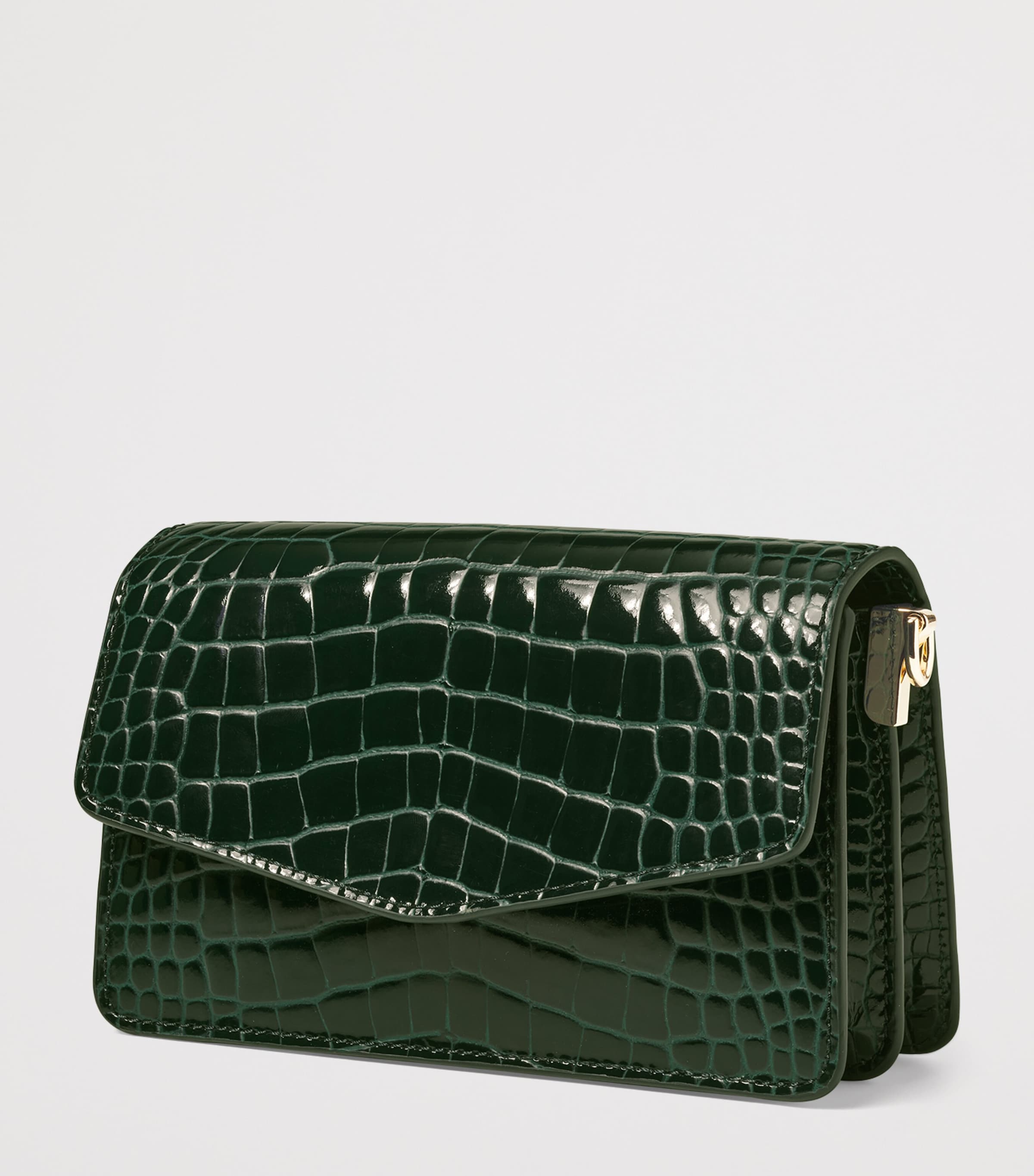 Aspinal Of London Leather Croc-Embossed Eliza Clutch Bag Evergreen Image 4