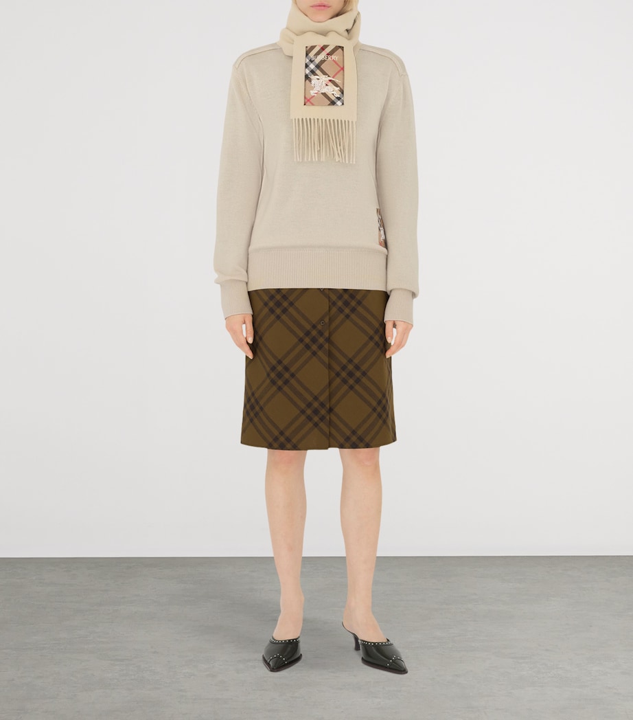 Cashmere Check Patch Scarf NUTMEG Image 3