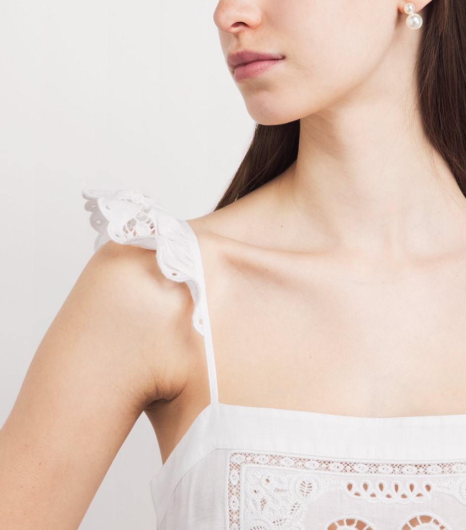 Self-Portrait Womens Linen-Cotton Embroidered Mini Dress White Image 3