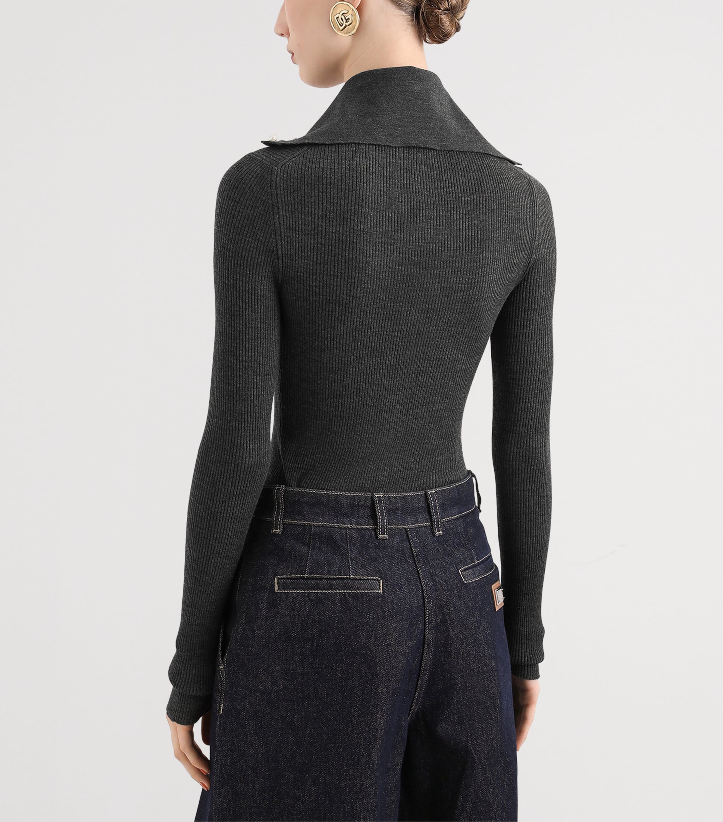 Dolce&Gabbana Womens Ribbed Cardigan Iron Grey Image 3