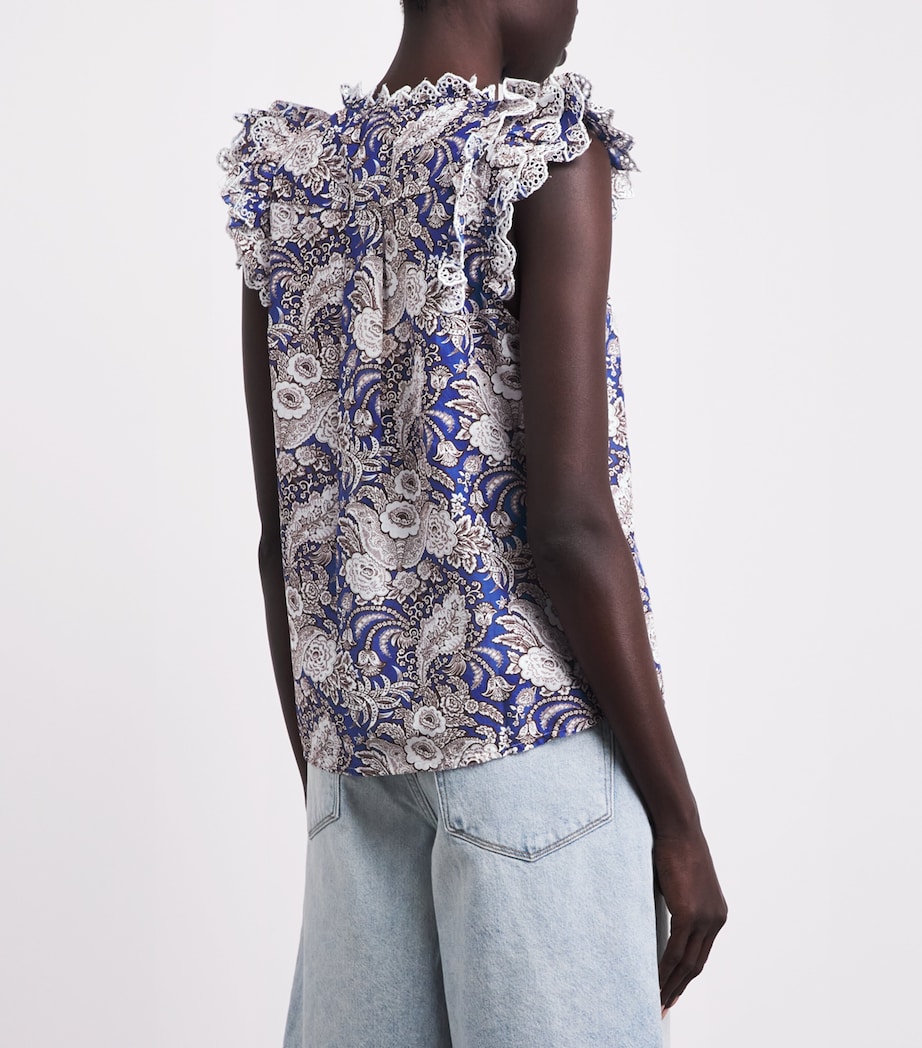 ME+EM Womens Cotton Ruffle Printed Blouse Blue Multi Image 5