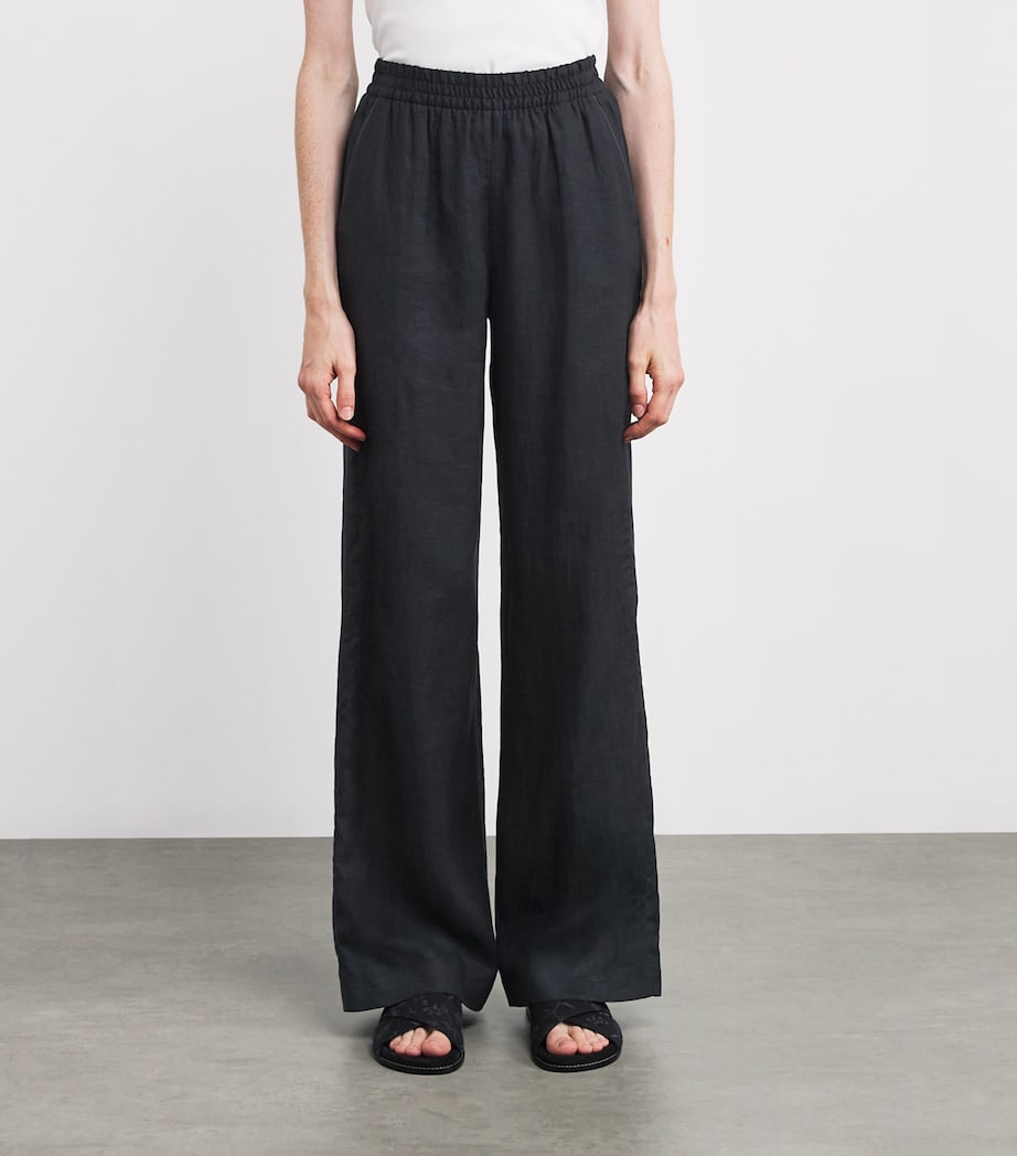 x Harrods Linen Elasticated Palazzo Trousers NERO Image 3