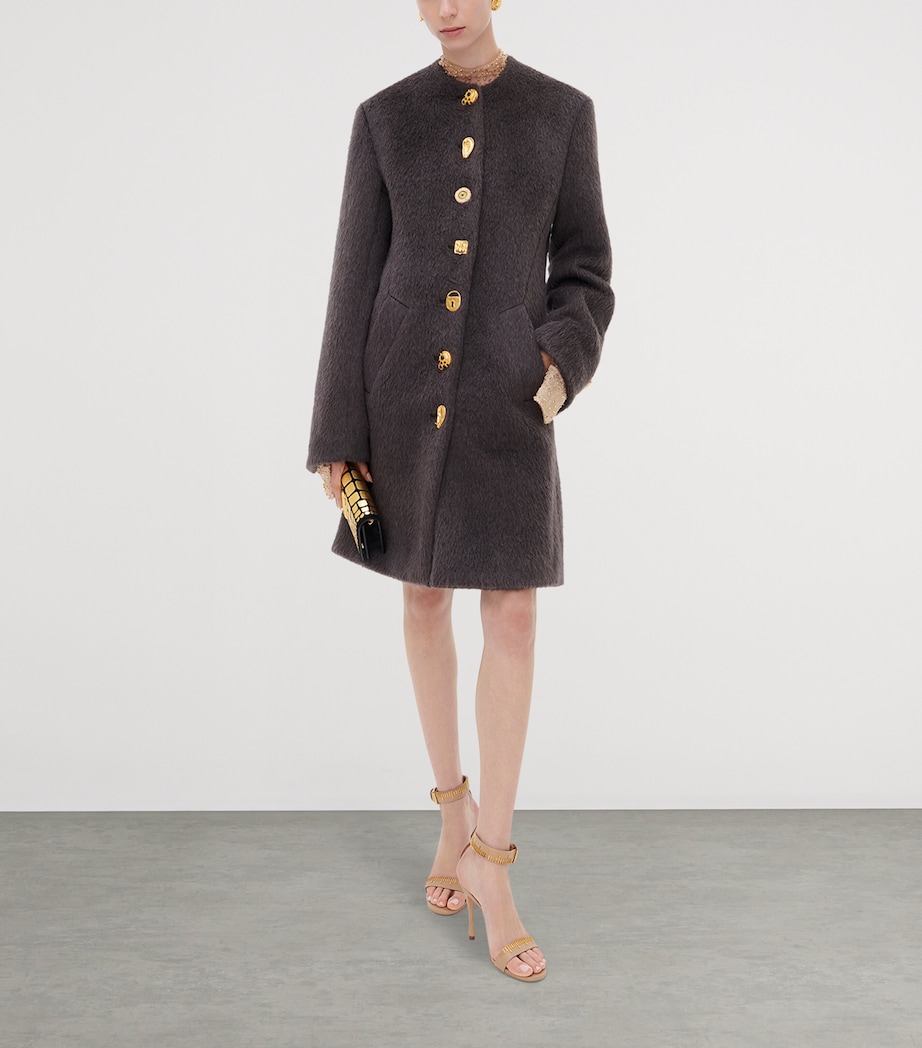 Schiaparelli Womens Virgin Wool-Baby Llama Car Coat Grey Image 2