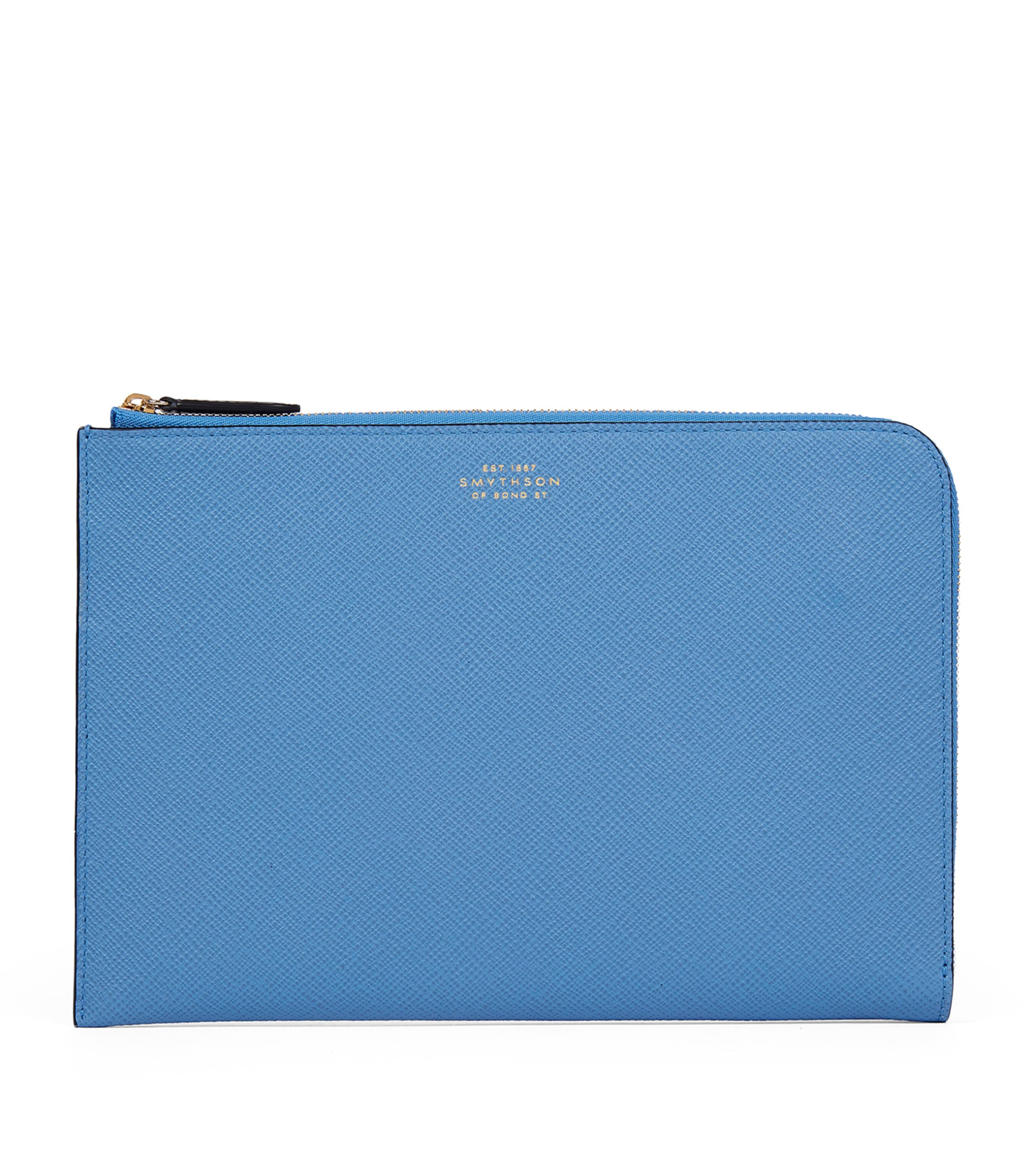 Shop Smythson Panama Leather Slim Pouch In Blue