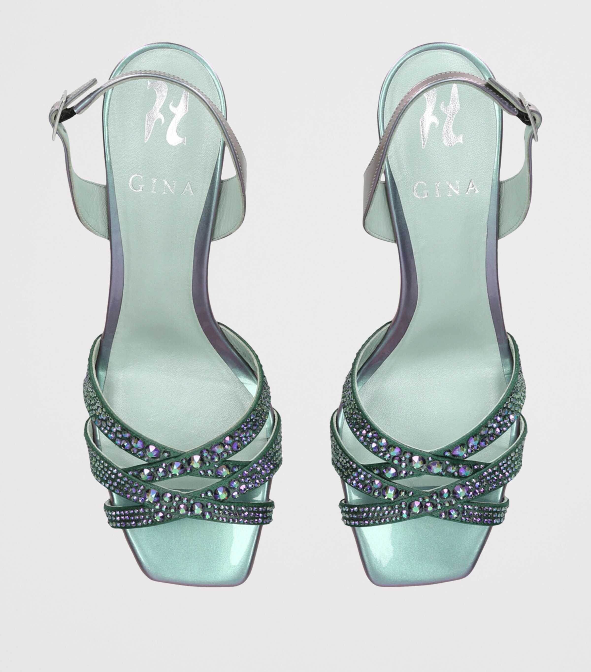 Gina Leather Curtis Heeled Sandals 50 Green Comb Image 4