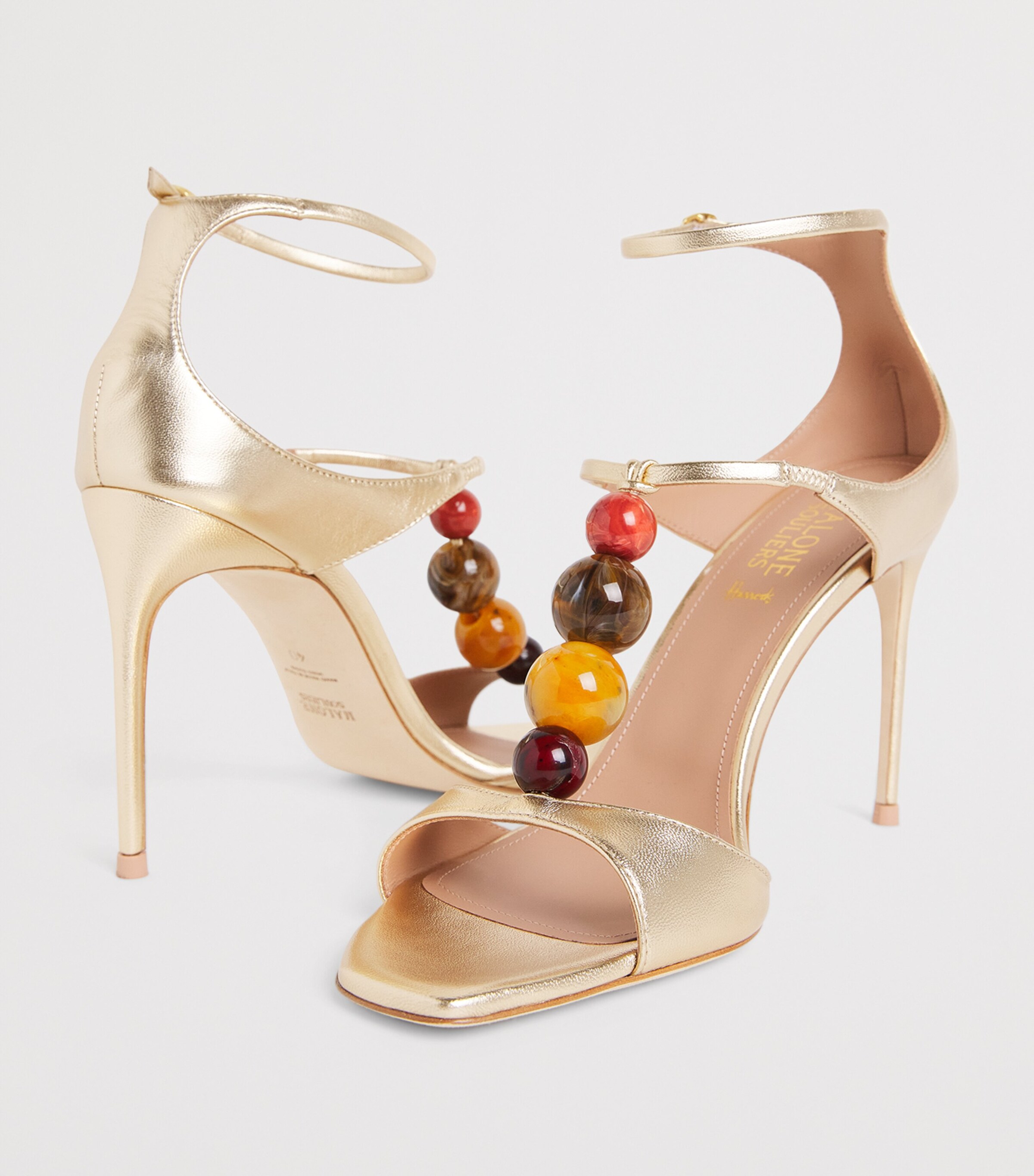 Malone Souliers Metallic Leather Beaded Leia Sandals 90 Antique Gold Image 7