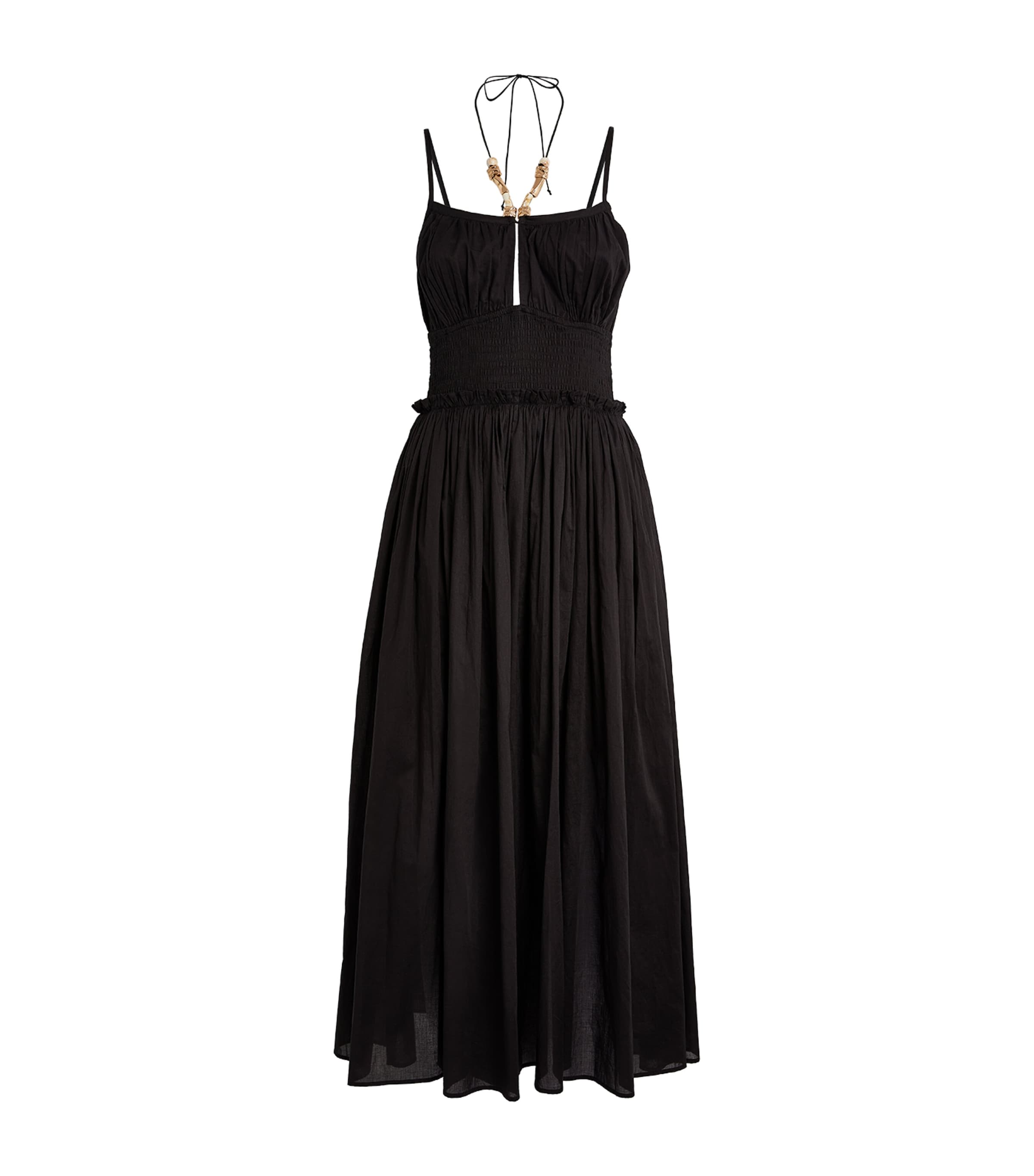 Maje Cotton Sleeveless Midi Dress In Black