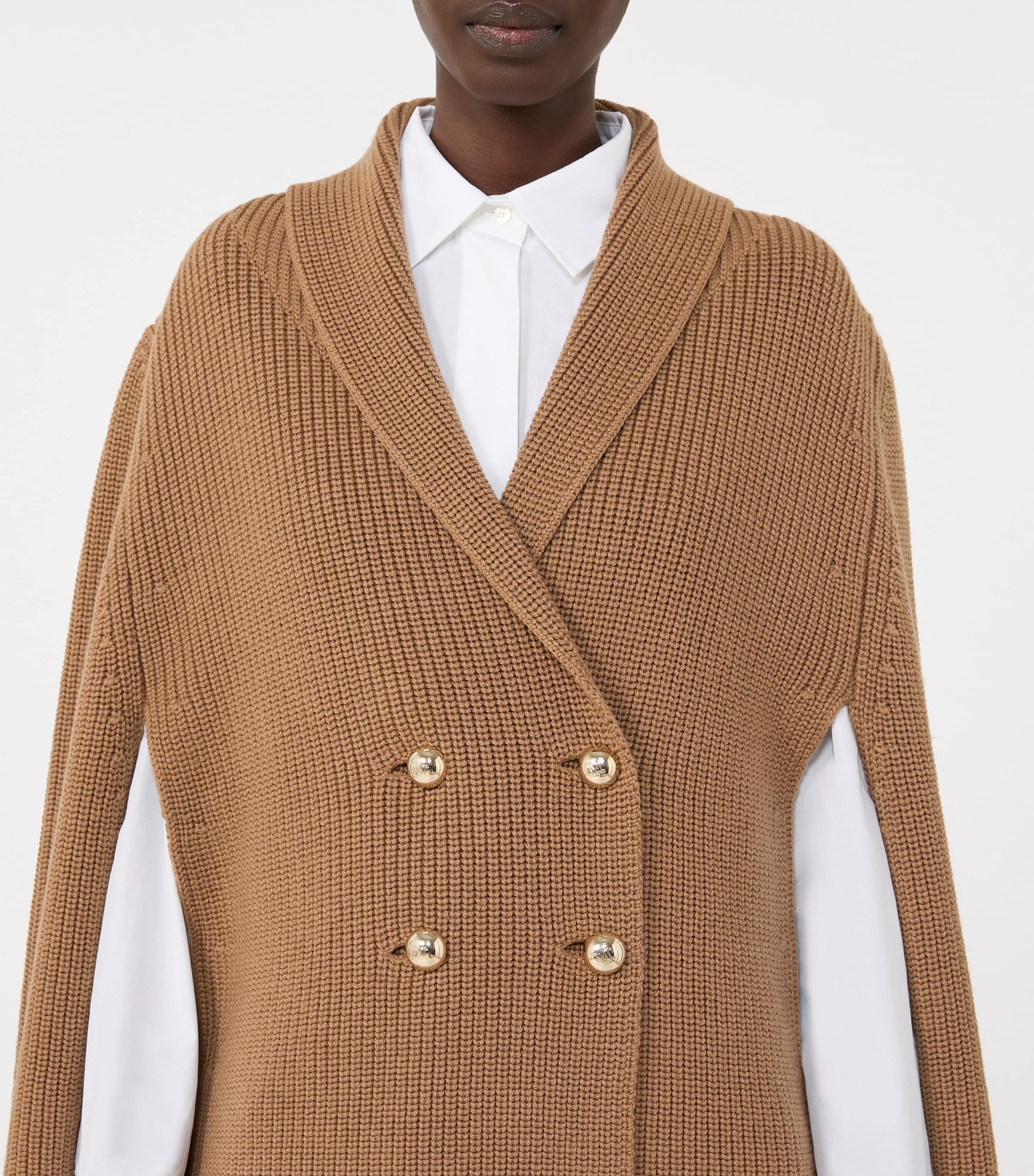 Virgin Wool Double-Breasted Cape CAMEL Image 5
