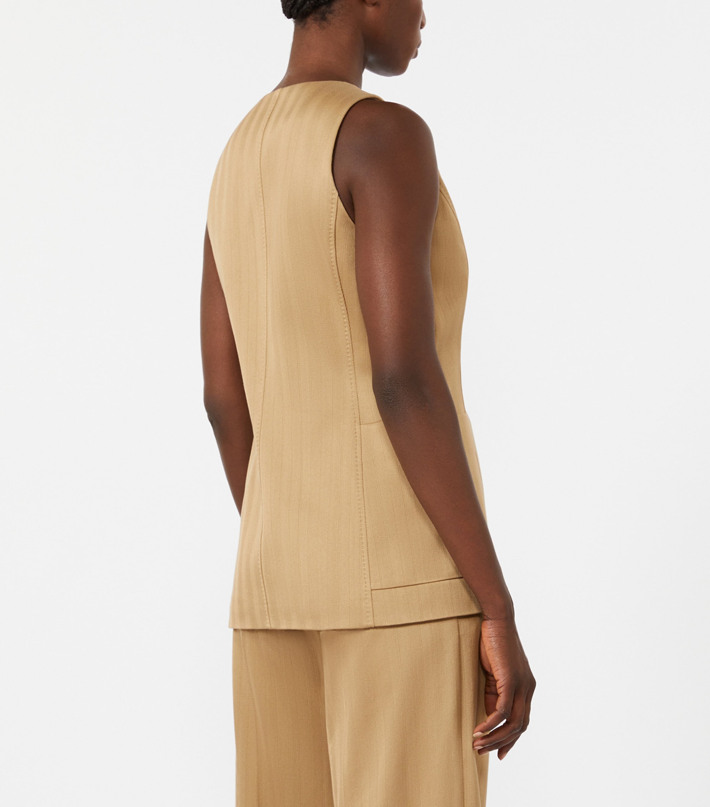 Max Mara Womens Cotton Stripe Waistcoat Desert Image 4