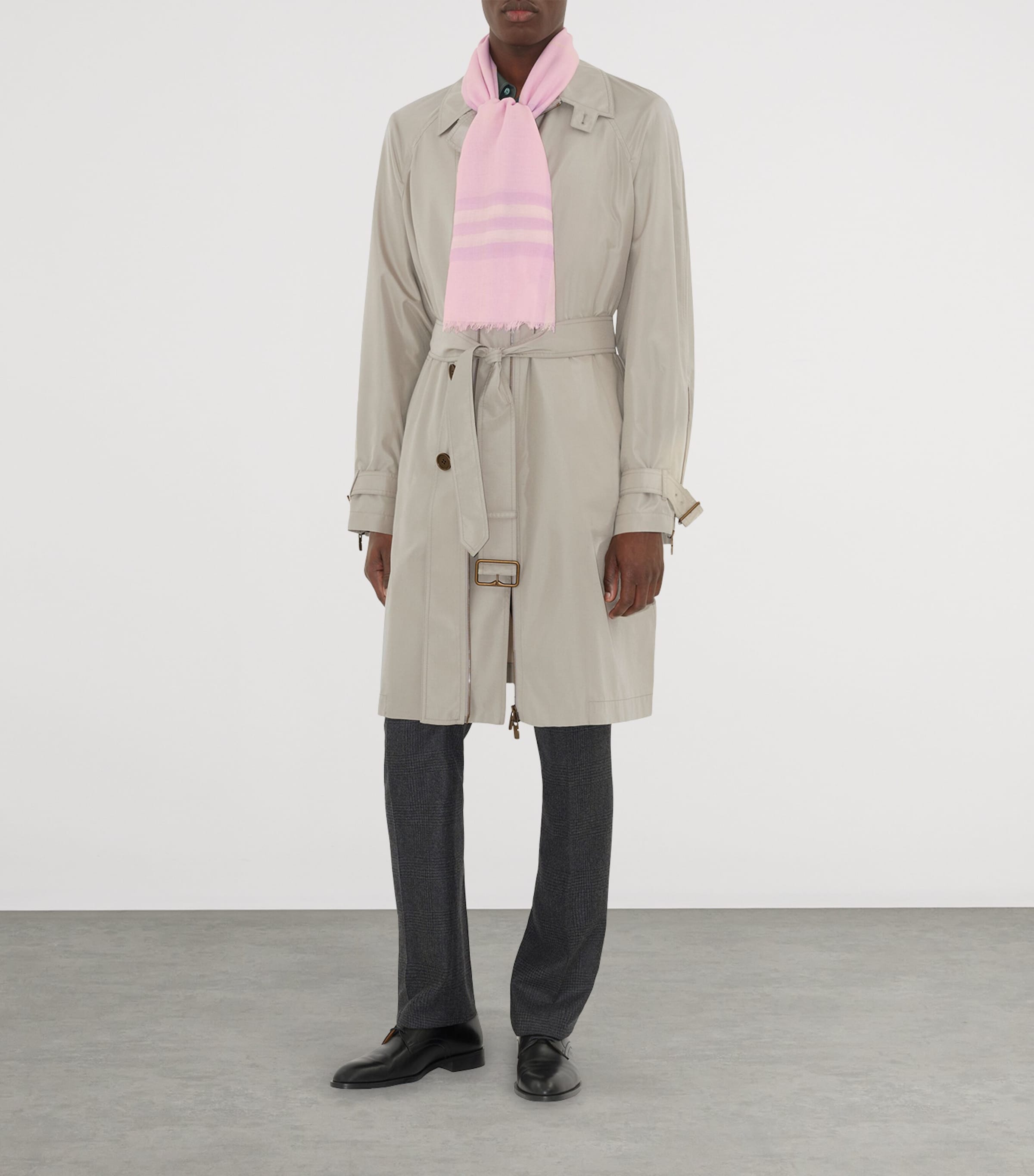 Wool Wide Check Scarf FONDANT PINK Image 5