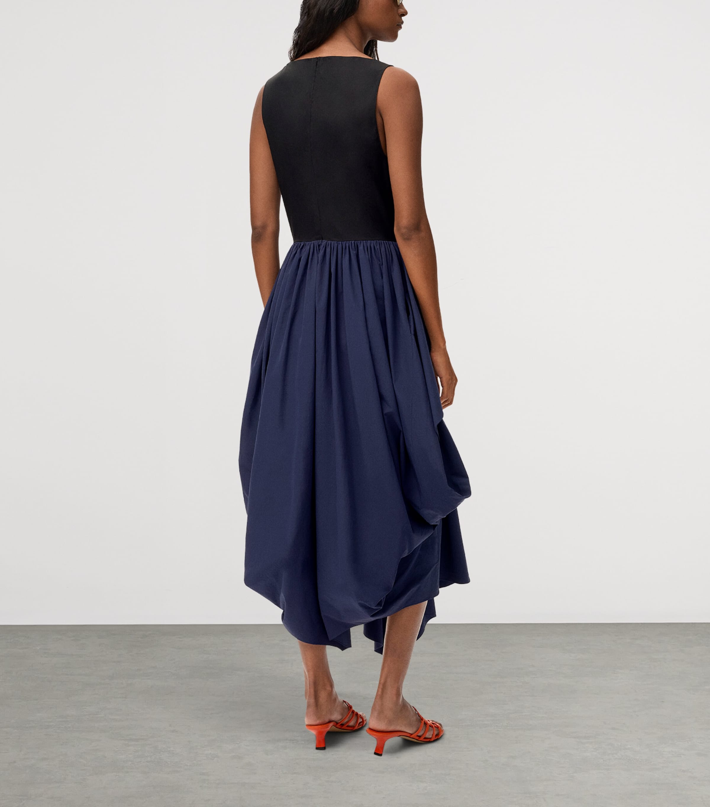 LOEWE Womens x Paula’s Ibiza Cotton Asymmetric Midi Dress Black/navy Image 3
