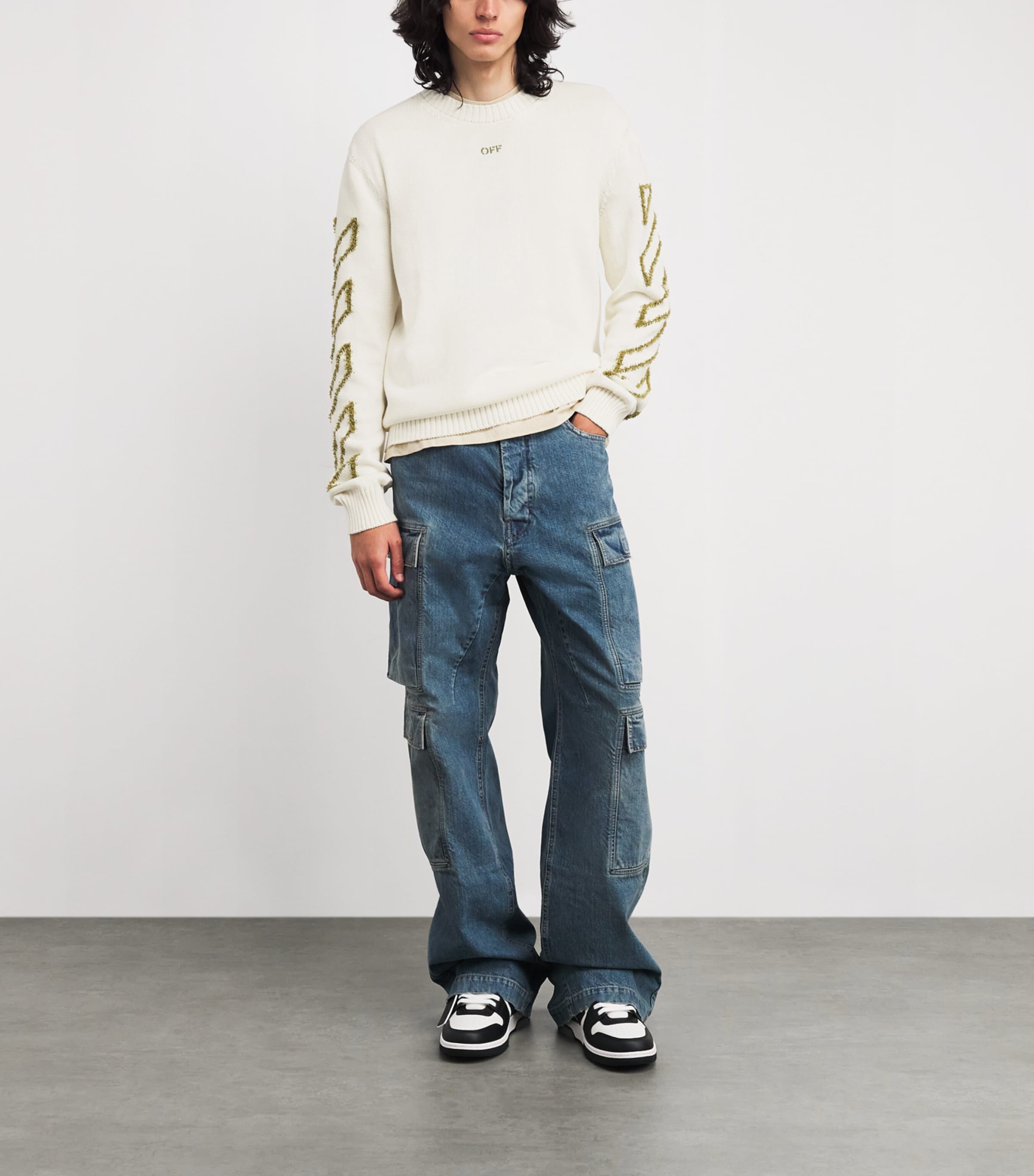 Cotton Jacquard Diagonal Arrow Sweater CREAM Image 2