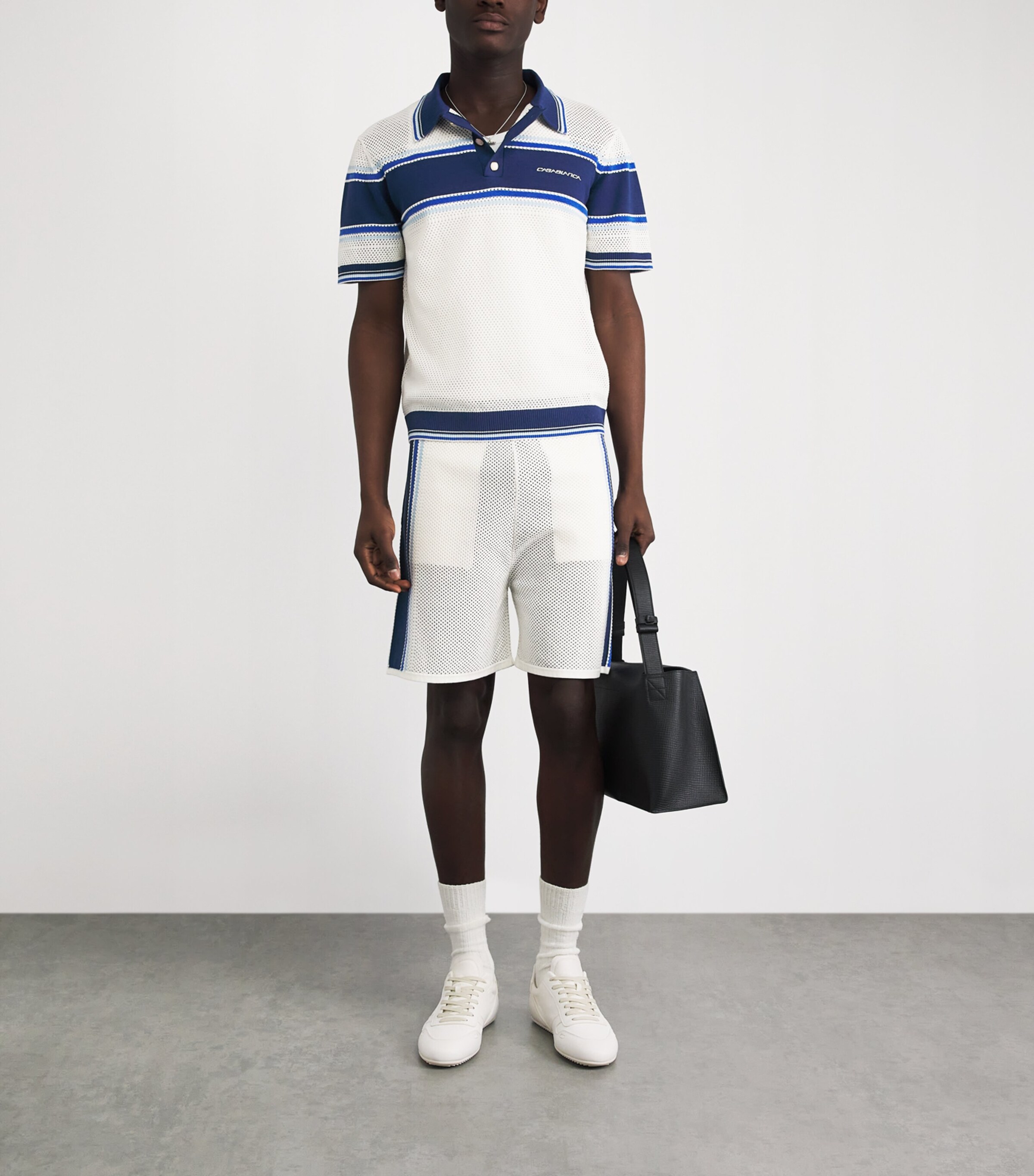 Casablanca Mens Mesh Stripe Sweat Shorts White / Blue Image 2