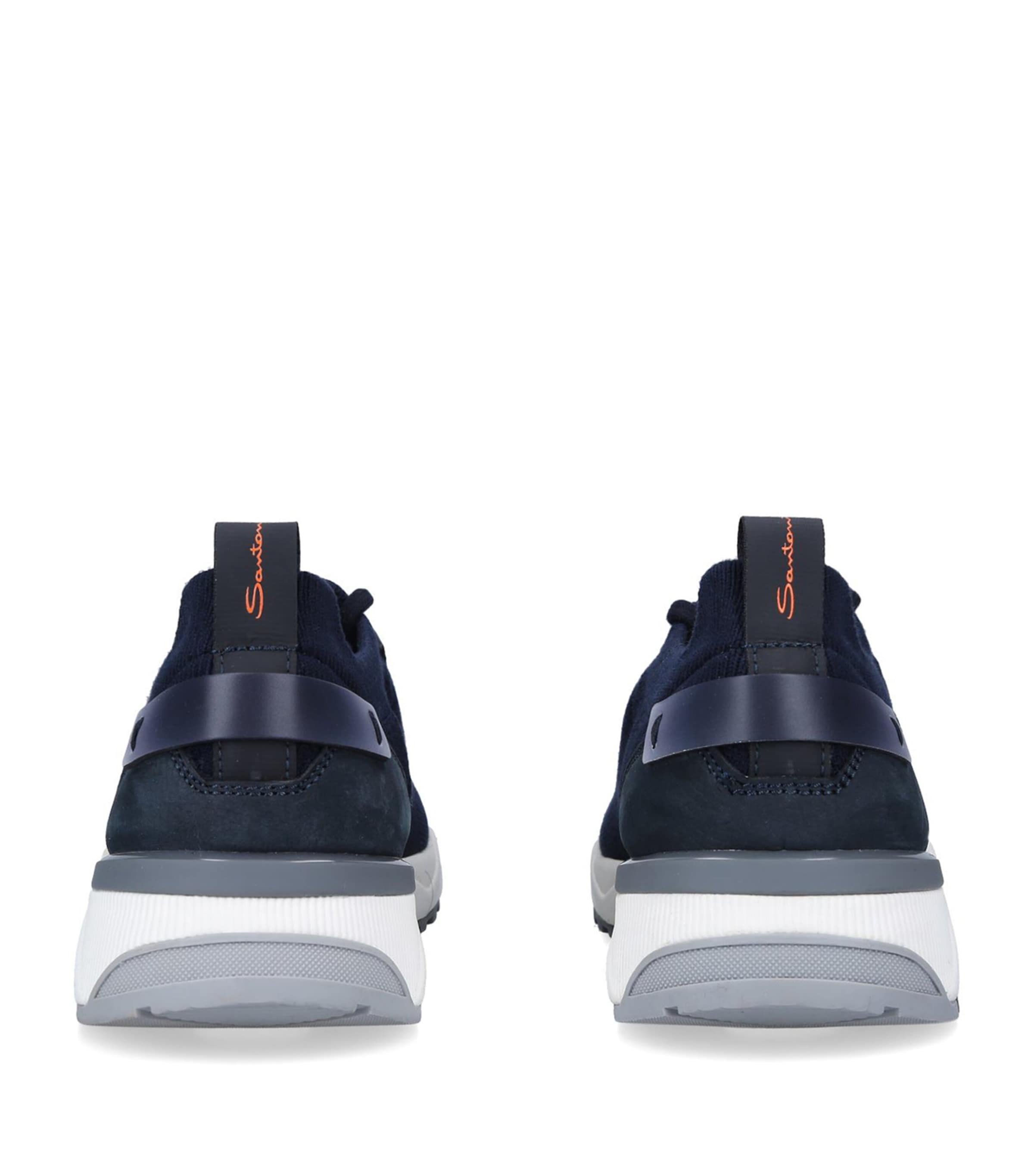 Santoni Leather-Trim Knit Sneakers Navy Image 2