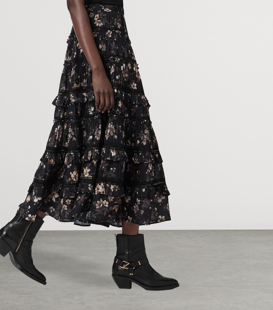 AllSaints Womens Floral Print Talia Midi Skirt Vine Black Image 5