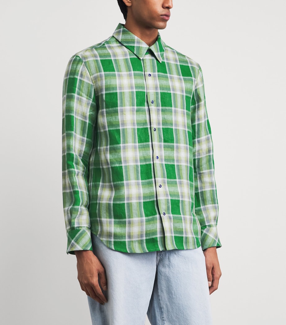 GOD'S TRUE CASHMERE Mens Linen Tartan Harbour Shirt Lapis Lazuli Image 4