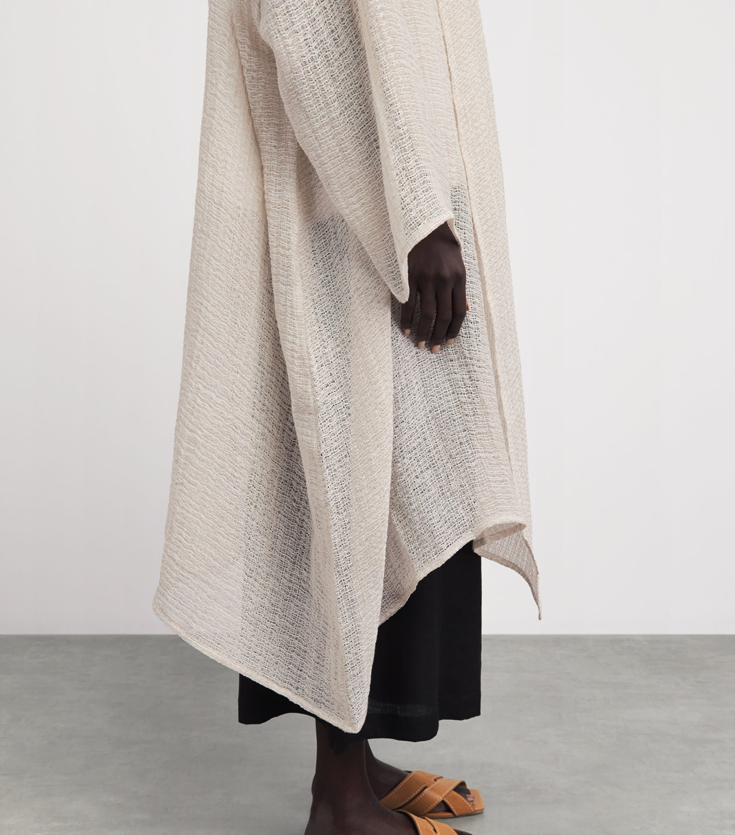 Eskandar Womens Linen-Blend Longline Cardigan Natural Image 3