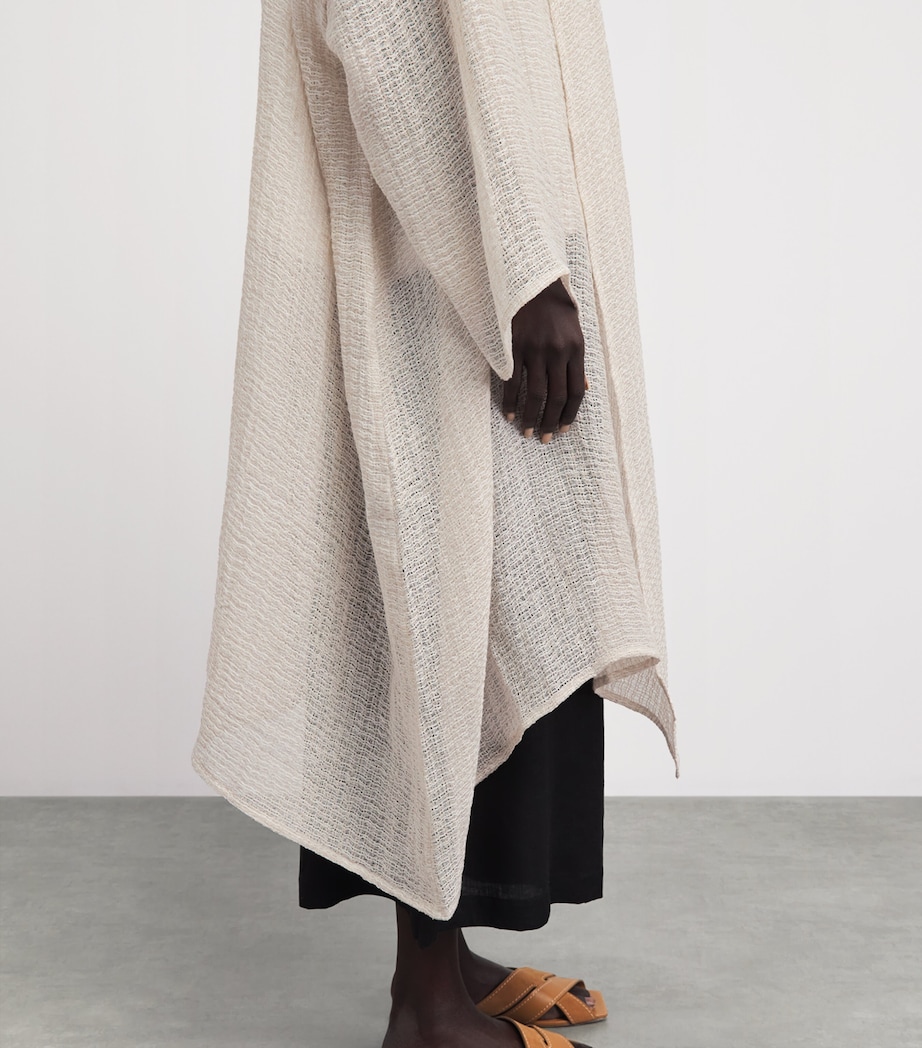 Eskandar Womens Linen-Blend Longline Cardigan Natural Image 3