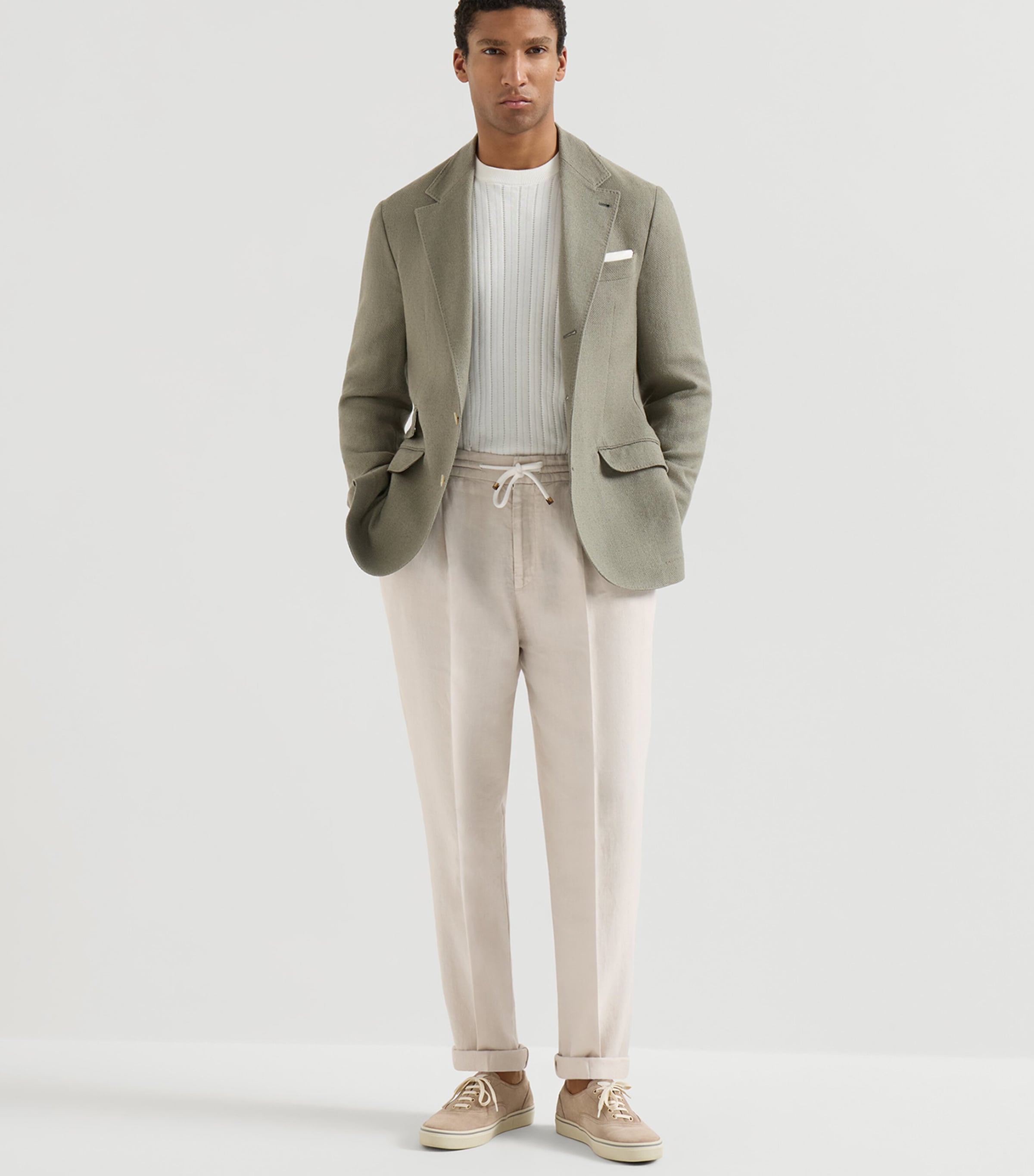 Brunello Cucinelli Mens Linen Gabardine Drawstring Trousers Image 2