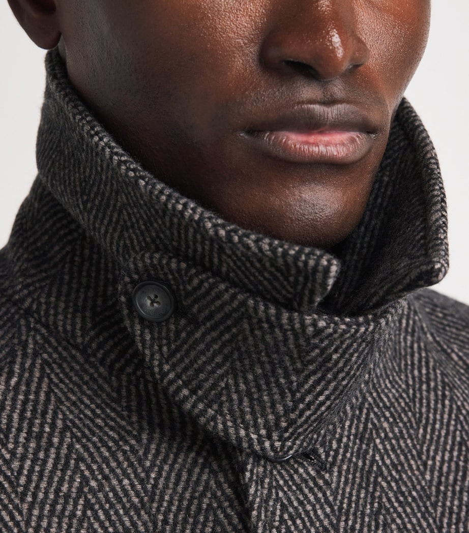 Eton Mens Wool Herringbone Raglan Coat Dark Brown Image 3