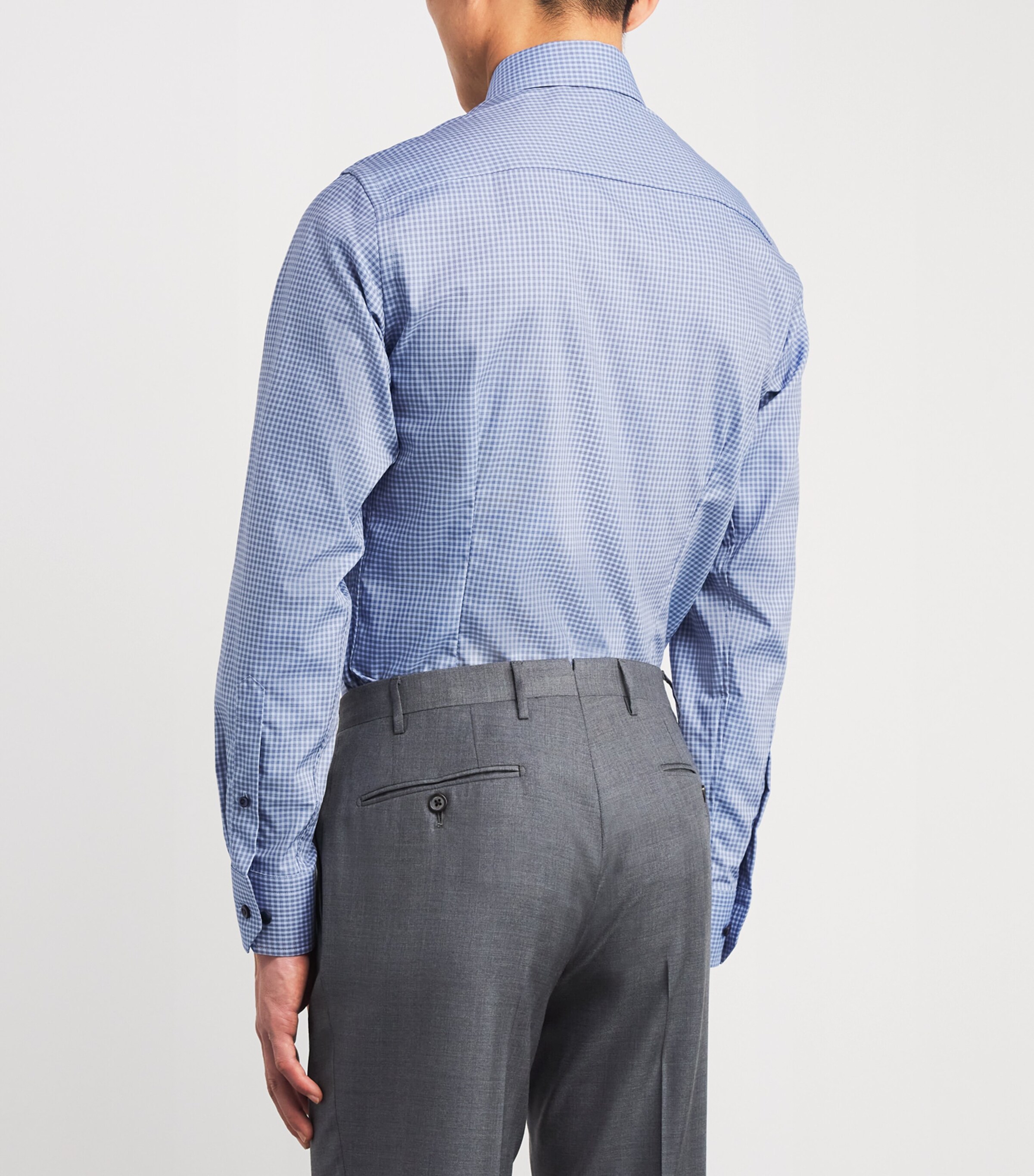 Cotton Twill Check Slim Shirt 26 DARK BLUE Image 4