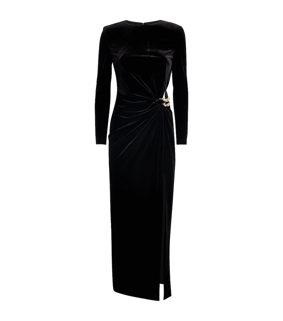 Velvet Chain-Detail Midi Dress BLACK Image 1