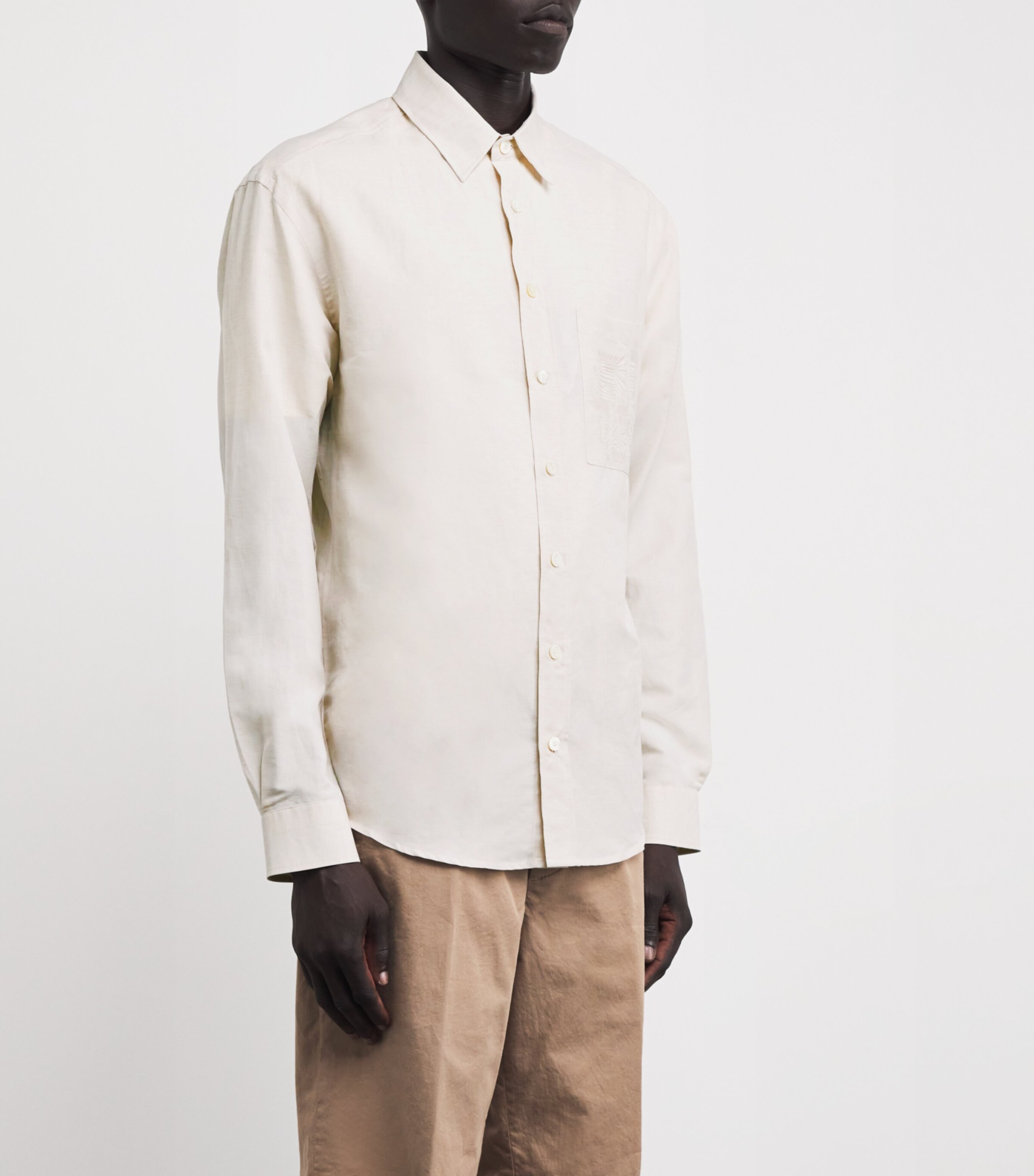 Linen-Cotton Embroidered Shirt 701-BEIGE Image 3