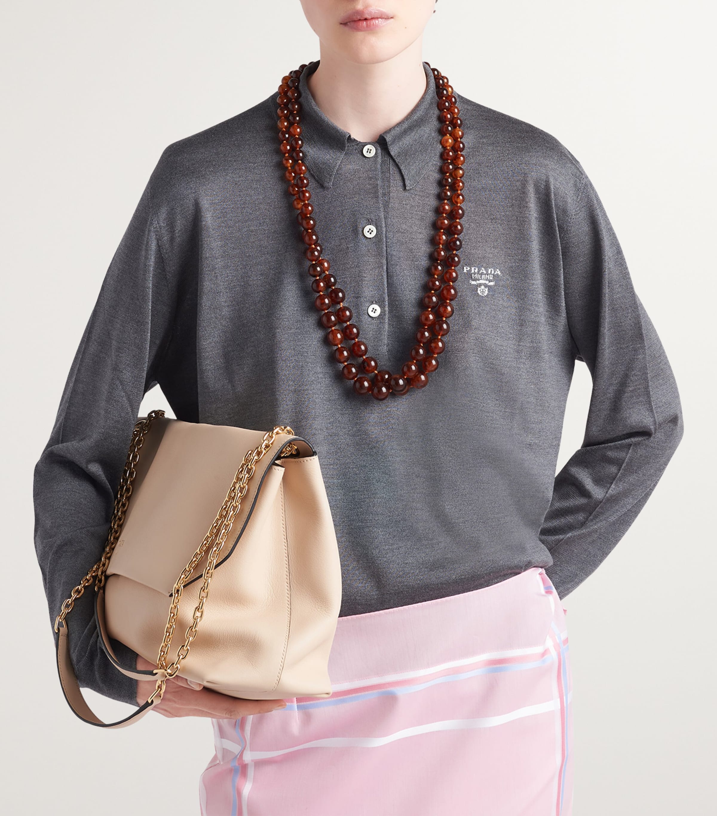 Prada Womens Silk Long-Sleeve Polo Shirt Image 3