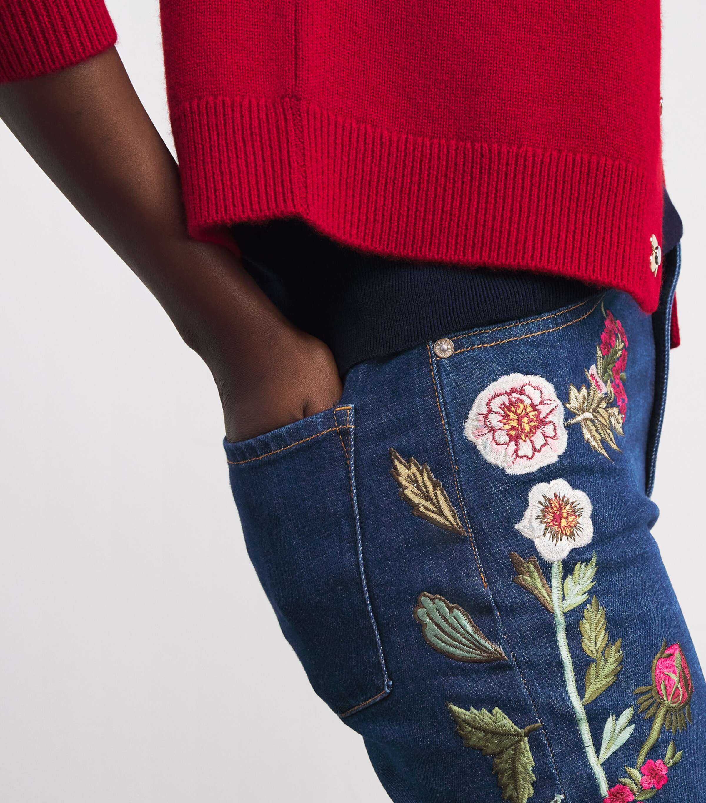 Alice+Olivia Womens Embroidered Beautiful Bootcut Jeans Drk Mlti Image 6