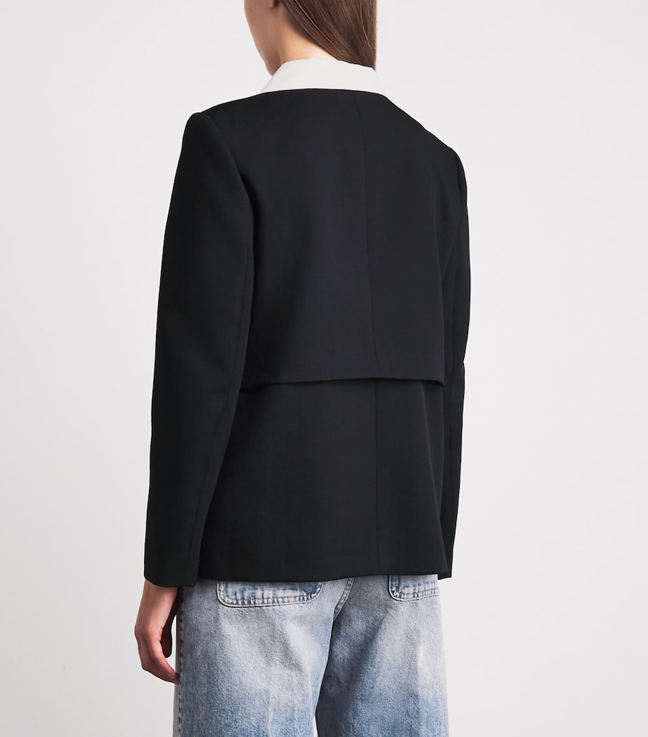 Sandro Paris Womens Wool Contrast Collar Blazer Black Image 5