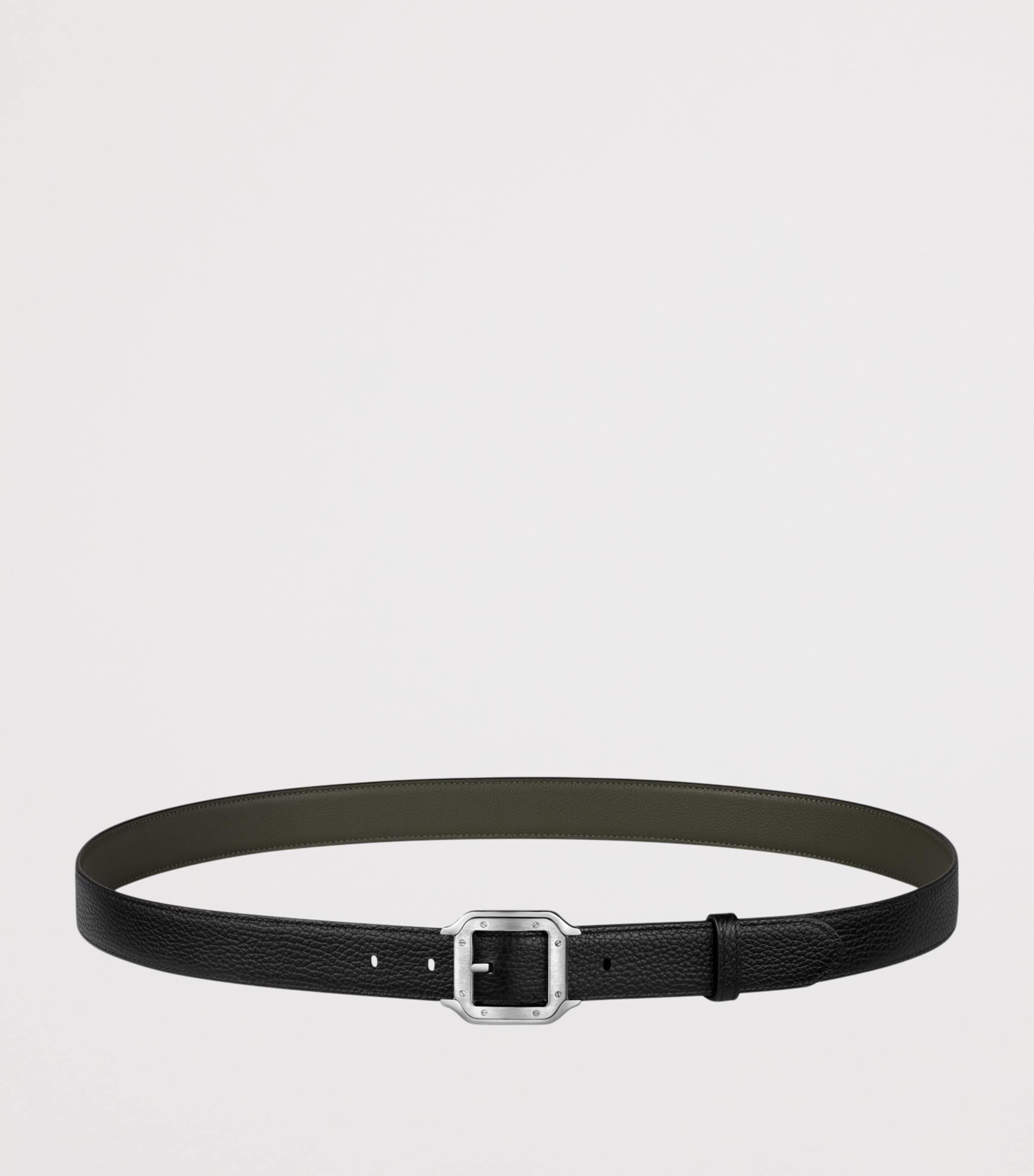Leather Santos de Cartier Belt BLACK AND GREEN TEA Image 2