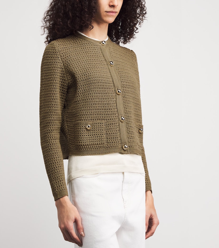 Fabiana Filippi Womens Cotton Open-Knit Cardigan Kaki Image 4