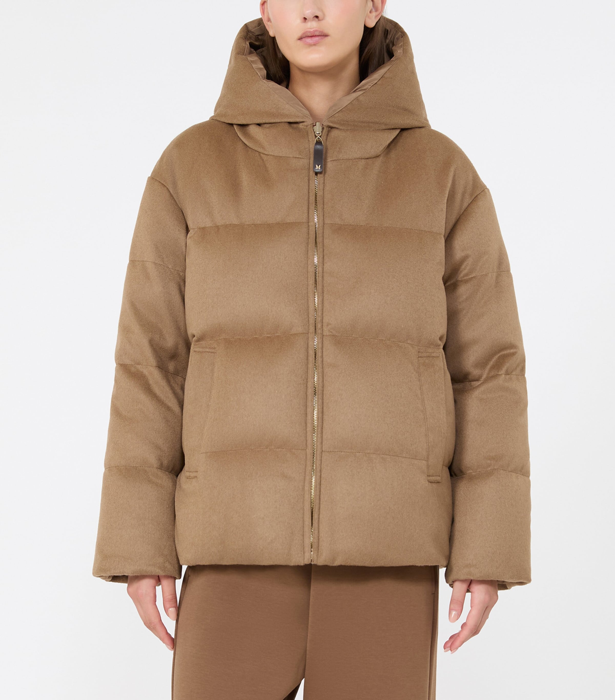 Max Mara Womens Down Reversible Wool Puffer Jacket Camel Image 2