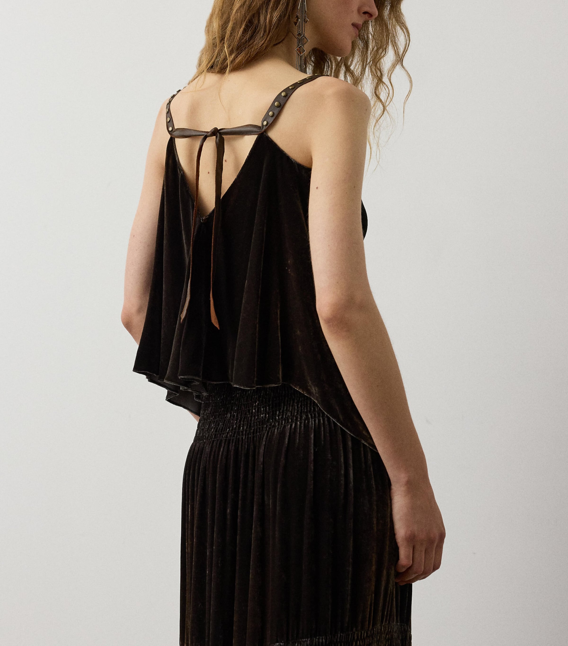 Ralph Lauren Collection Womens Velvet Asymmetrical Idina Top Chocolate Image 3