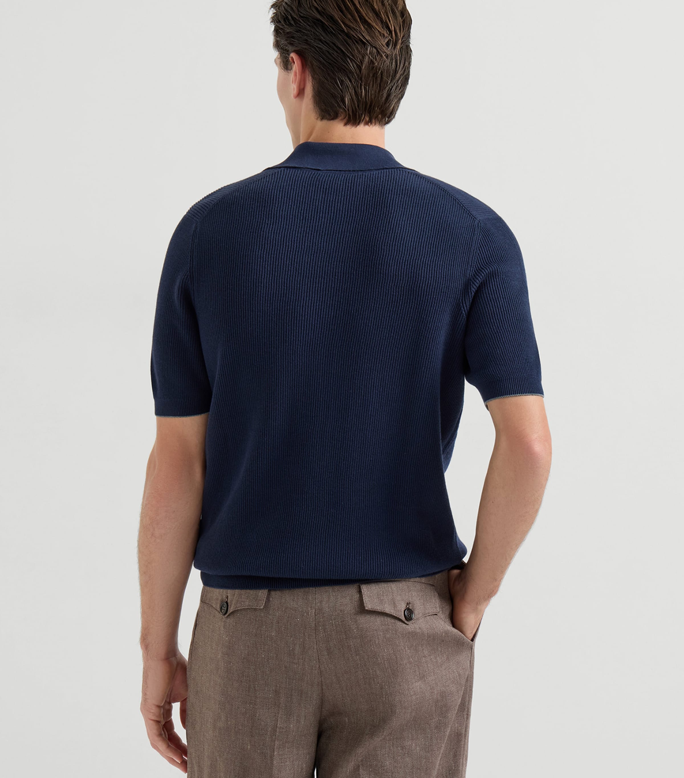 Brunello Cucinelli Mens Cotton Rib-Knit Polo Shirt Image 5