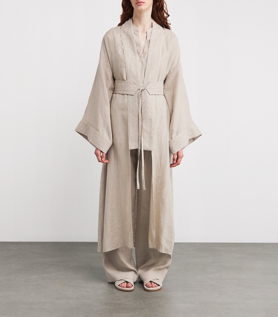 Eleventy Womens x Harrods Linen Embroidered Kimono Sabbia Image 3