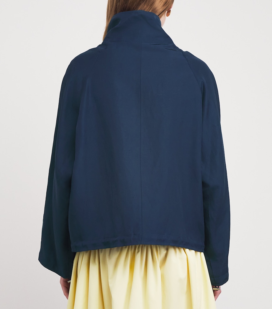 Sandro Paris Womens Embroidered Logo Funnel-Neck Jacket Navy Blue Image 5