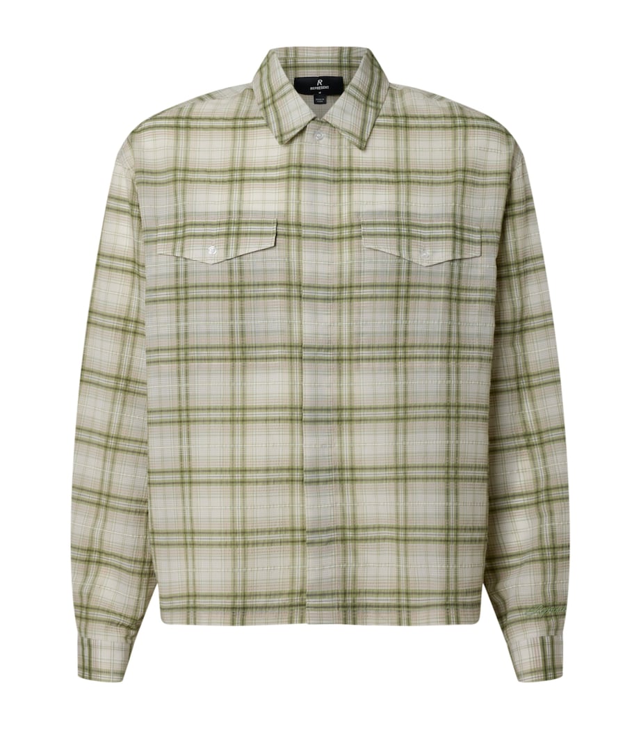 Semi-Sheer Check Shirt GREEN Image 1