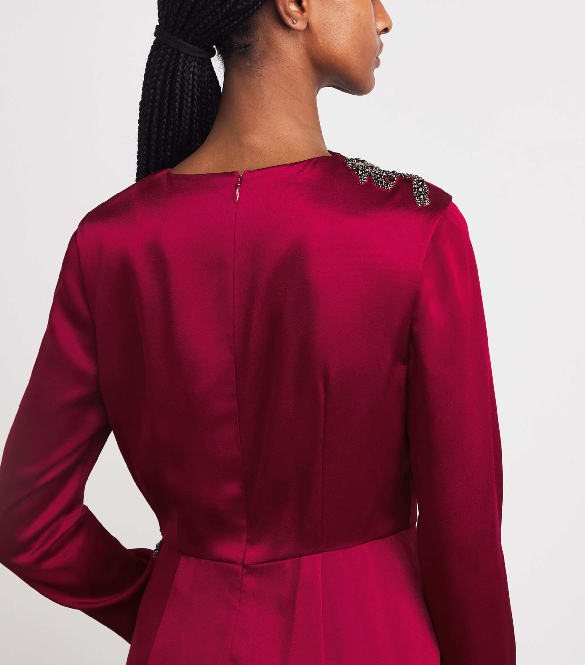 Satin Cady Draped Midi Dress RUBY RED Image 4