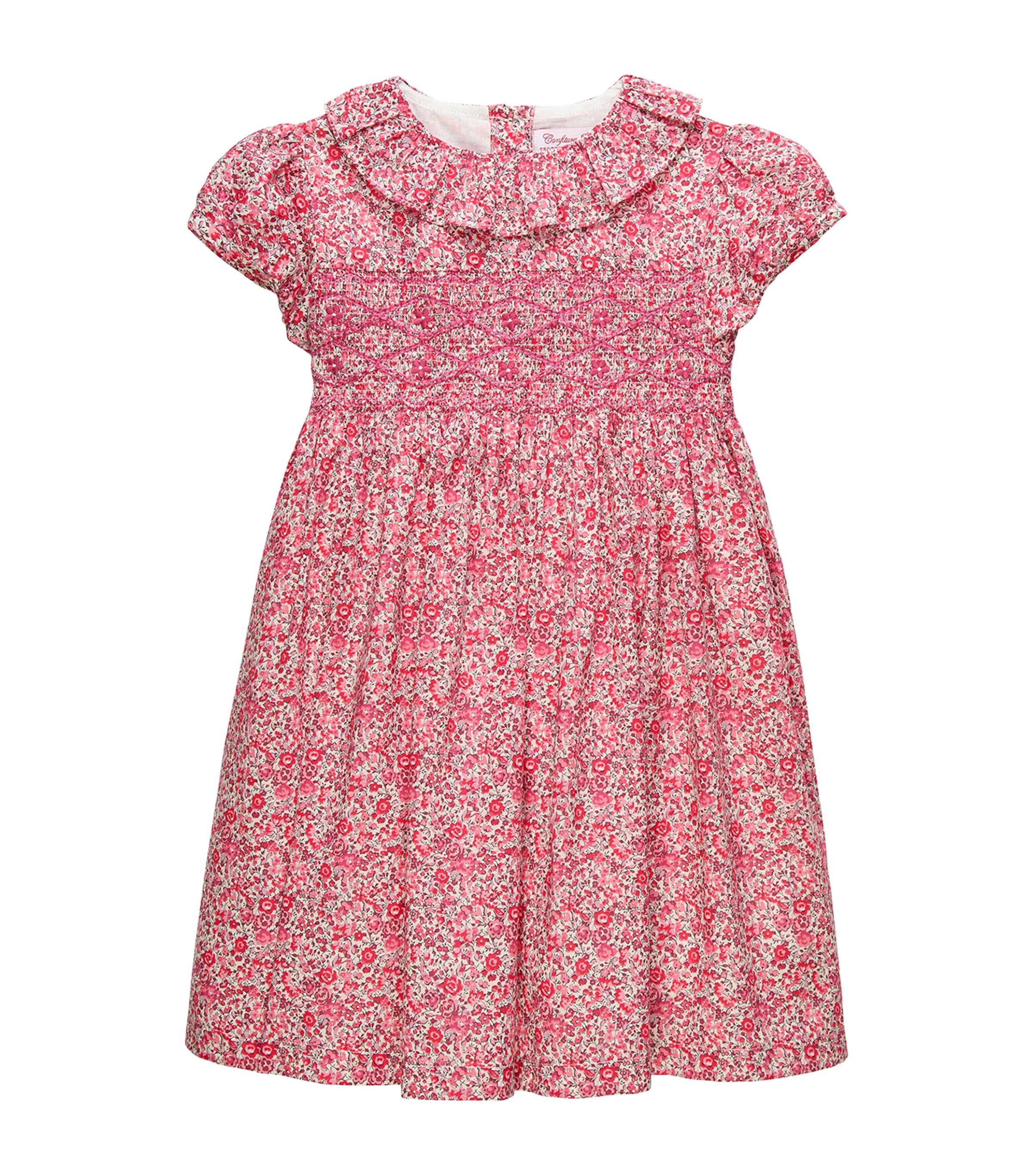Trotters Cotton Liberty Print Smocked Dress (6-11 Years) Raspberry Image 1