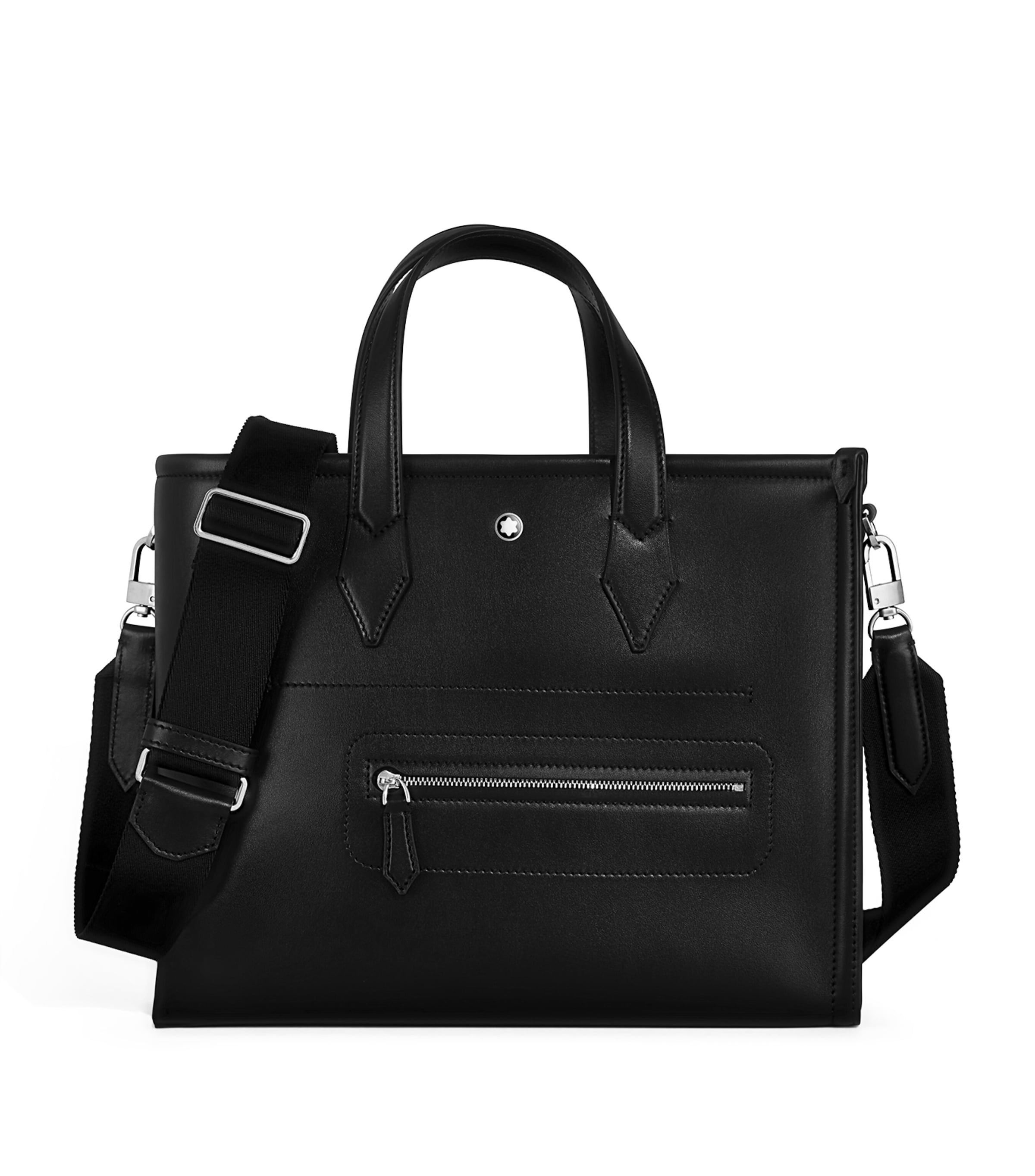 Montblanc Small Leather Soft Tote Bag In Black