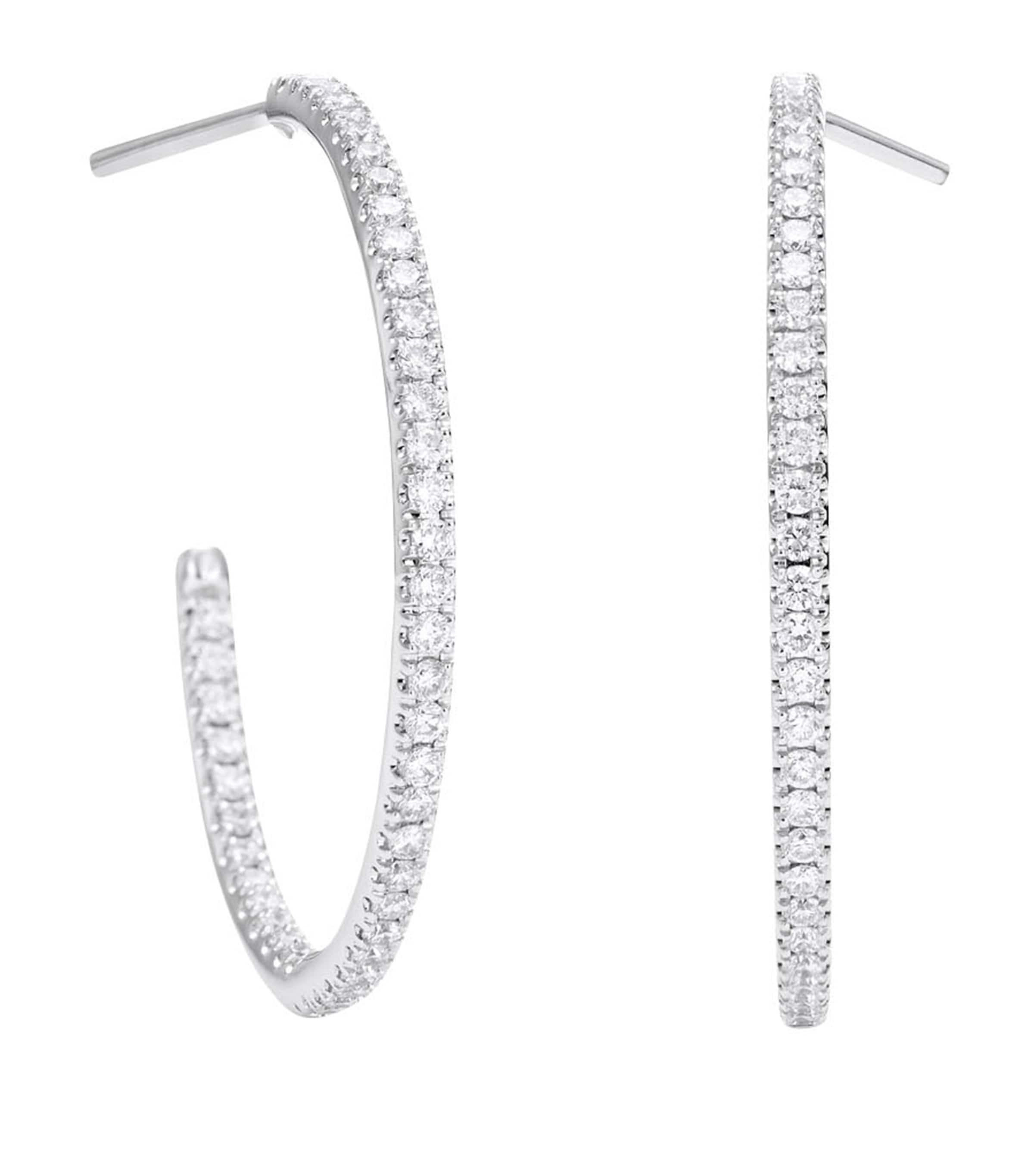 De Beers Medium White Gold And Micropavé Diamond Hoop Earrings In Metallic