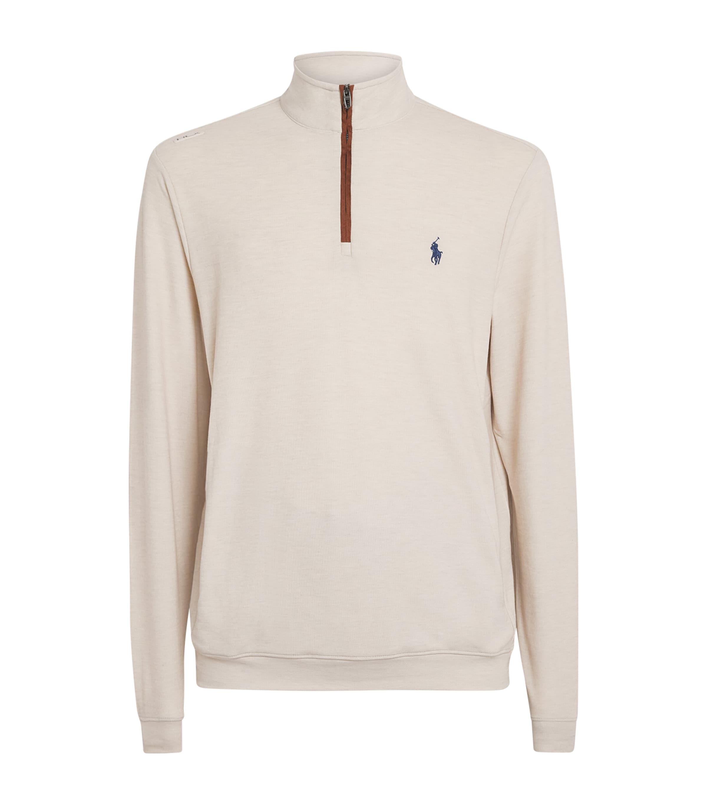 RLX Ralph Lauren Mens Cotton-Blend Quarter-Zip Sweater New Sand Heather Image 1